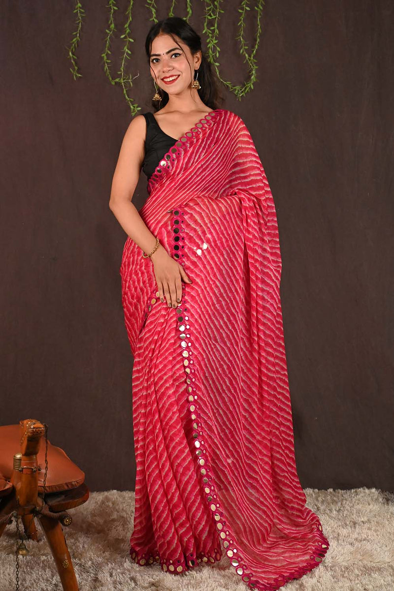 Ready To Wear Delightful Leheriya Printed With Mirror Lace Border  Wrap in 1 minute saree - Isadora Life