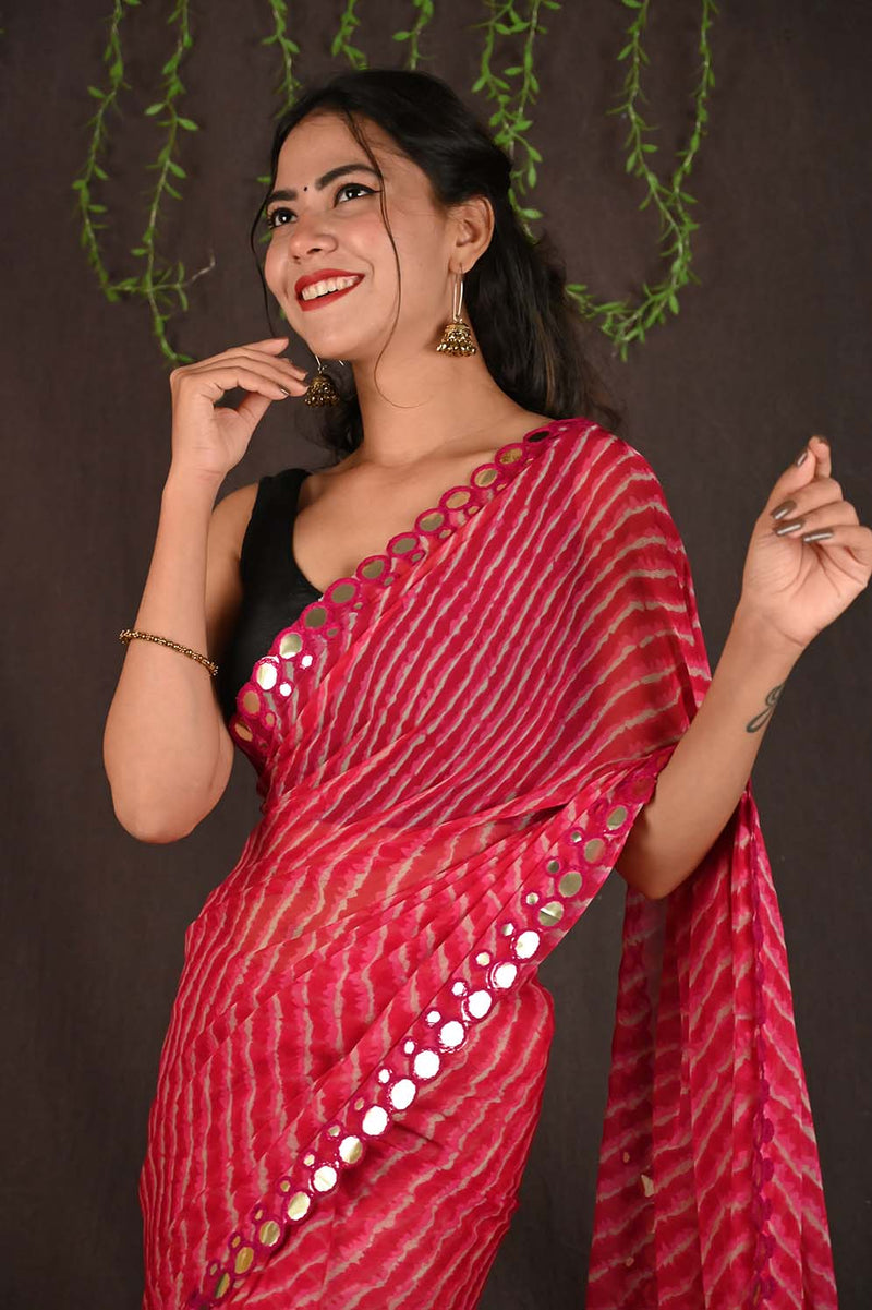 Ready To Wear Delightful Leheriya Printed With Mirror Lace Border  Wrap in 1 minute saree - Isadora Life