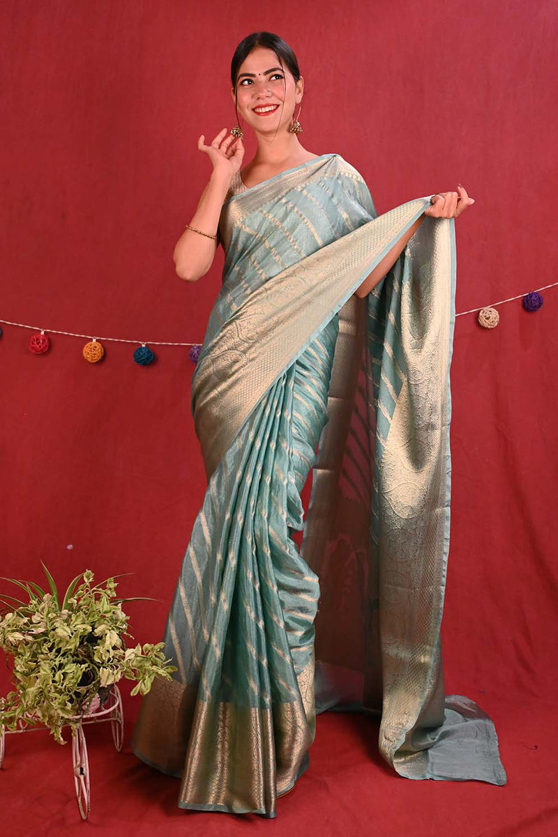 Ready To Wear Classic Georgette Silk With Zari Weaving Lines With Brocade Border  Wrap in 1 minute saree - Isadora Life