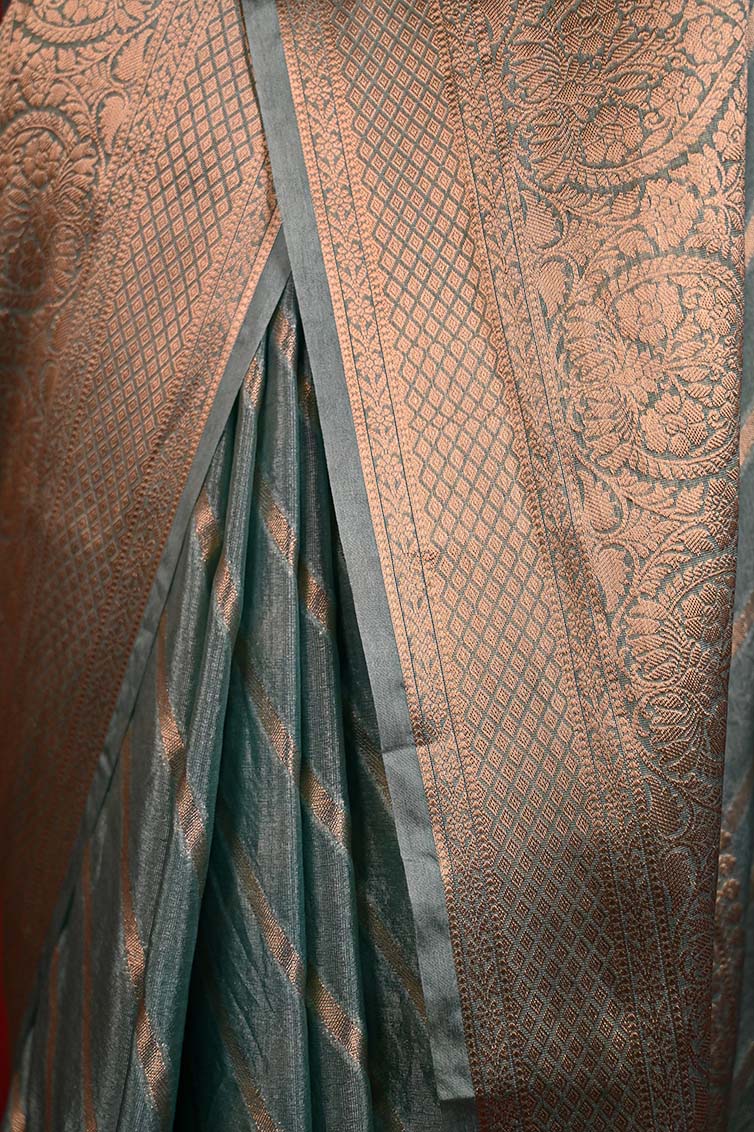 Ready To Wear Classic Georgette Silk With Zari Weaving Lines With Brocade Border  Wrap in 1 minute saree - Isadora Life
