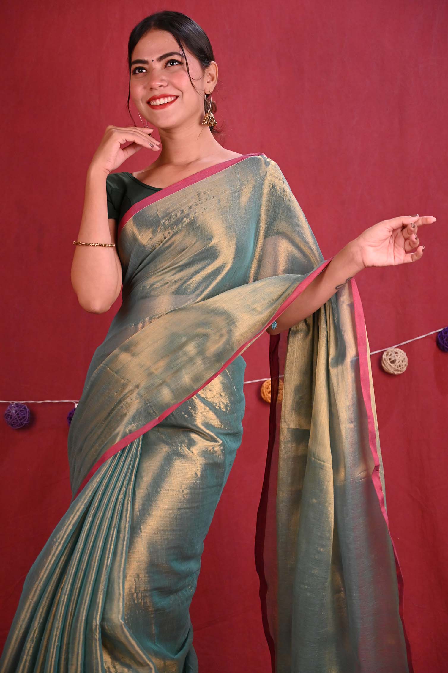 Ready To Wear Premium Organza Tissue With Tassel On Pallu  Wrap in 1 minute saree - Isadora Life