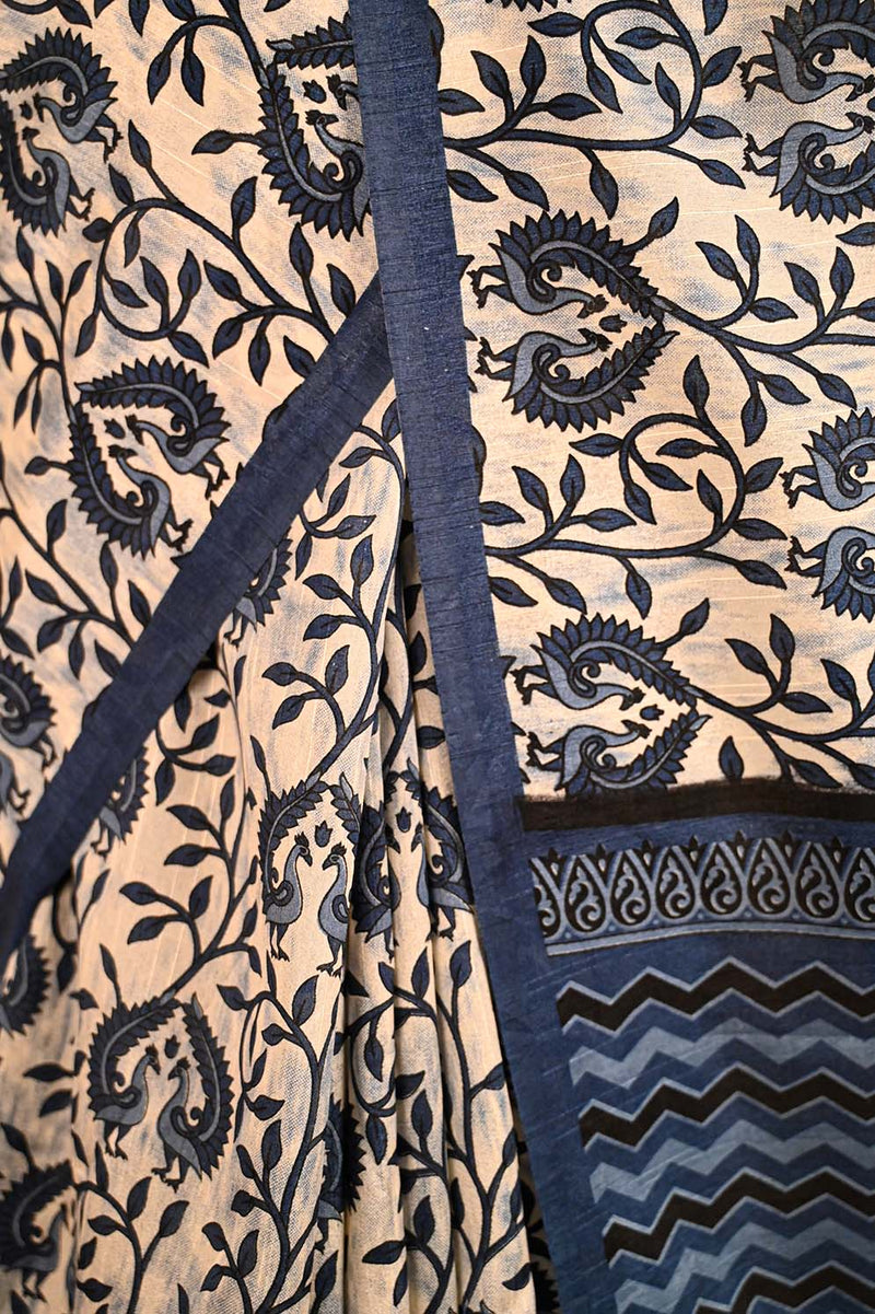 Ready To Wear Indigo Bagh print mul mul cotton Wrap in 1 minute saree - Isadora Life