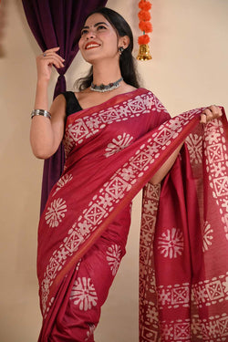 Ready To Wear cotton With Batik Printed And Tassels on pallu Wrap in 1 minute saree - Isadora Life