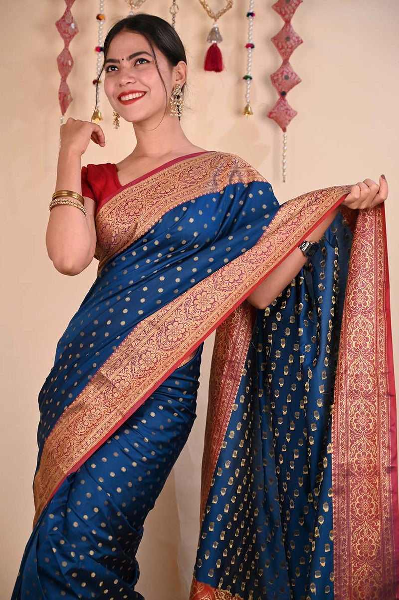 Kanchipuram beautiful woven zari with butis all over Wrap in 1 minute saree - Isadora Life