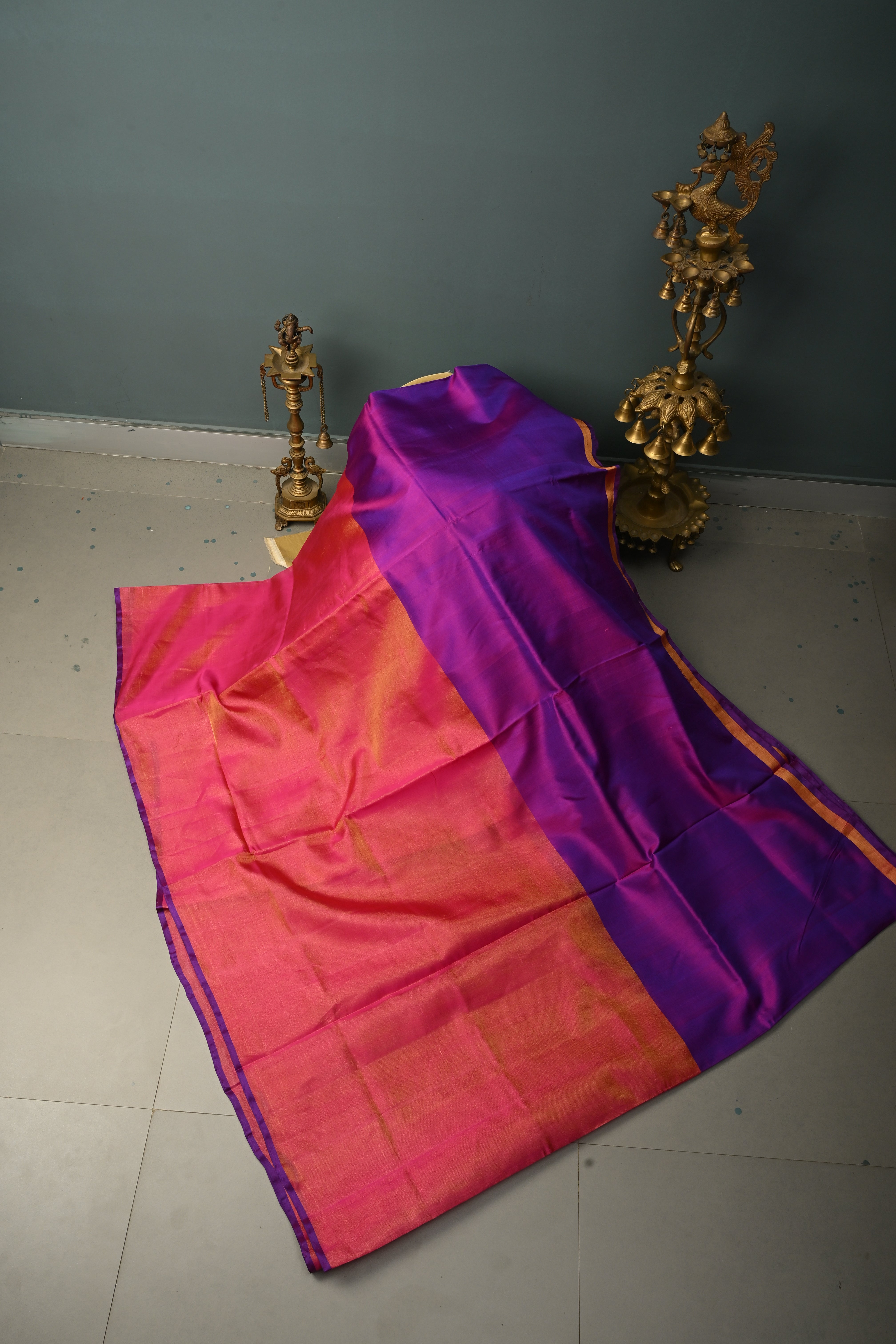 Purple Dual Tone Uppada Handloom Silk Saree with Tissue Skirt Border | SILK MARK CERTIFIED | SHOBITAM