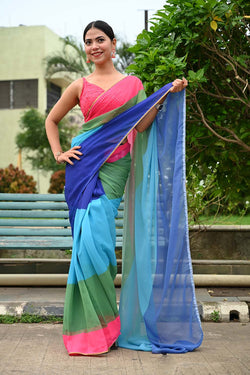 Ready To Wear Alia Bhatt Inspired Rocky Rani Multi Coloured Saree With Lace Wrap in 1 minute saree - Isadora Life