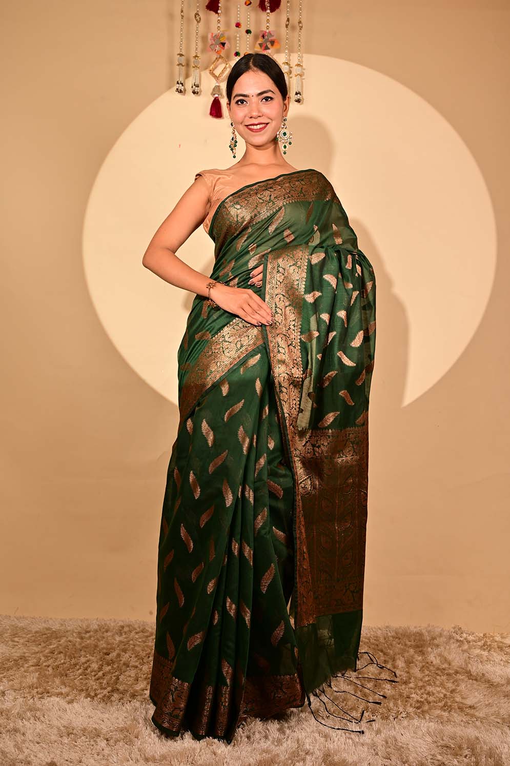 Ready To Wear Bhagalpuri Silk With woven zari and ornate pallu with Tassels one minute saree - Isadora Life