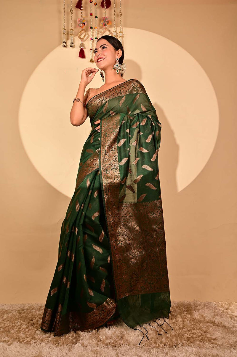 Ready To Wear Bhagalpuri Silk With woven zari and ornate pallu with Tassels one minute saree - Isadora Life