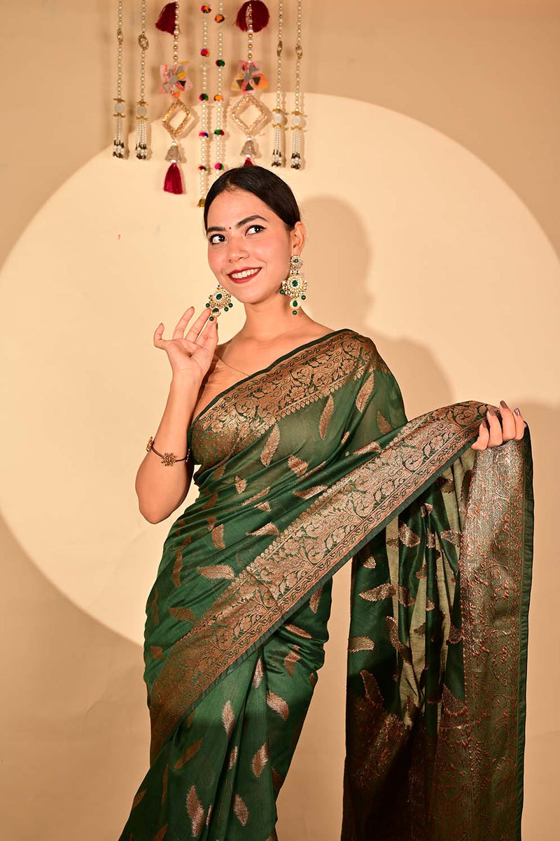 Ready To Wear Bhagalpuri Silk With woven zari and ornate pallu with Tassels one minute saree - Isadora Life