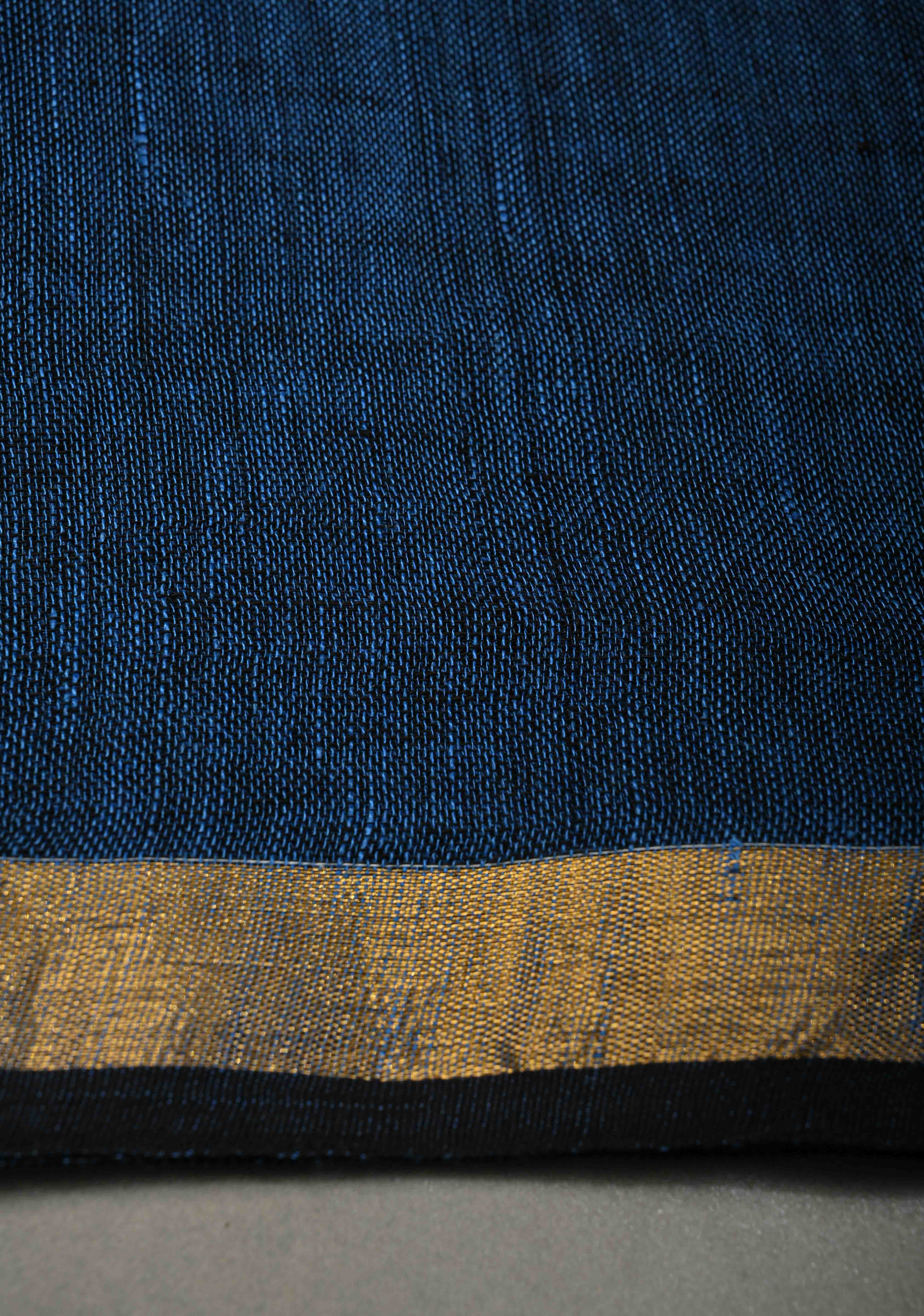 Deep indigo blue  Meenakari Thread Buttas on Sagarika Linen Saree with Paithani Pallu and Minimal Tissue Border | Shobitam