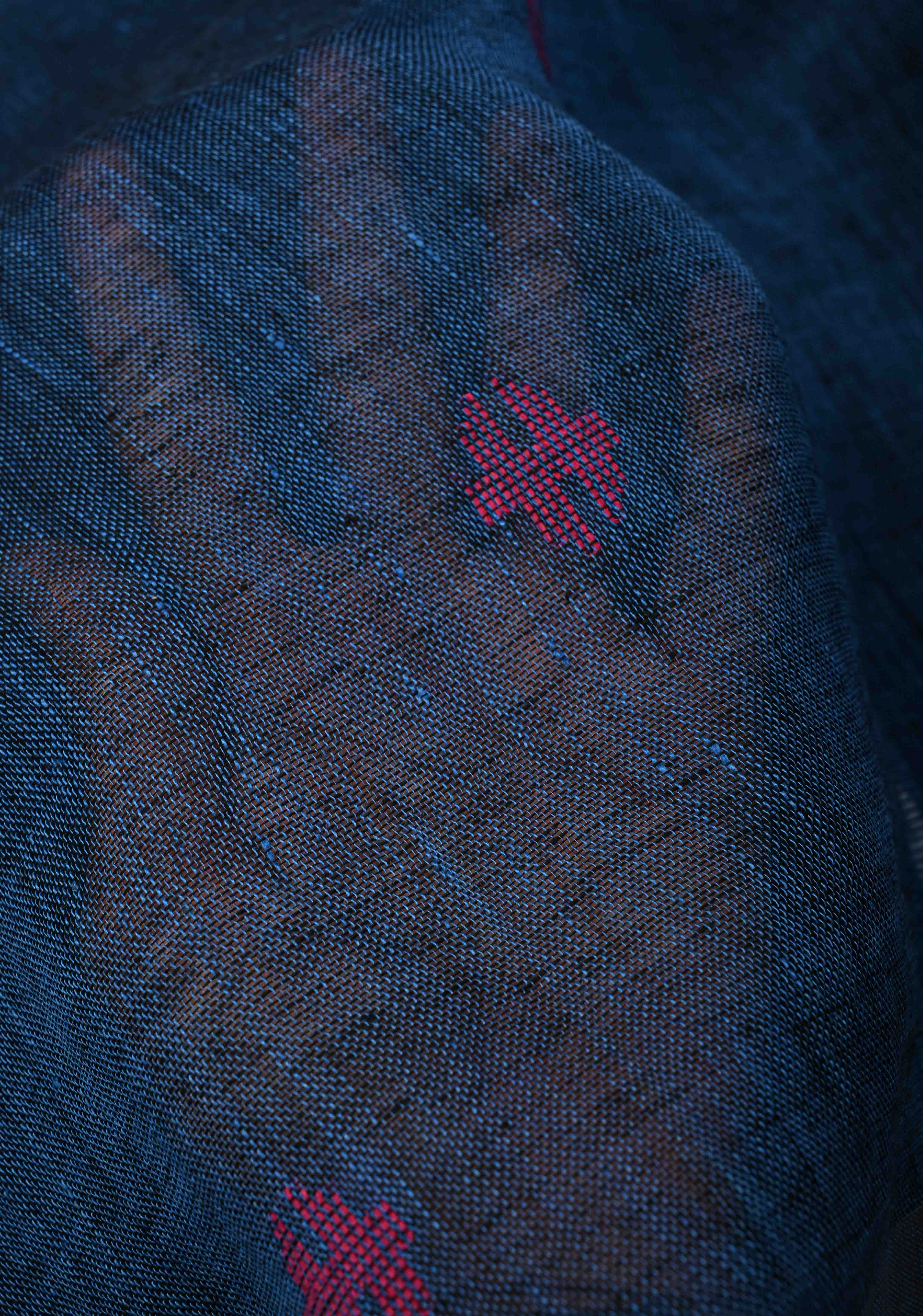 Deep indigo blue  Meenakari Thread Buttas on Sagarika Linen Saree with Paithani Pallu and Minimal Tissue Border | Shobitam