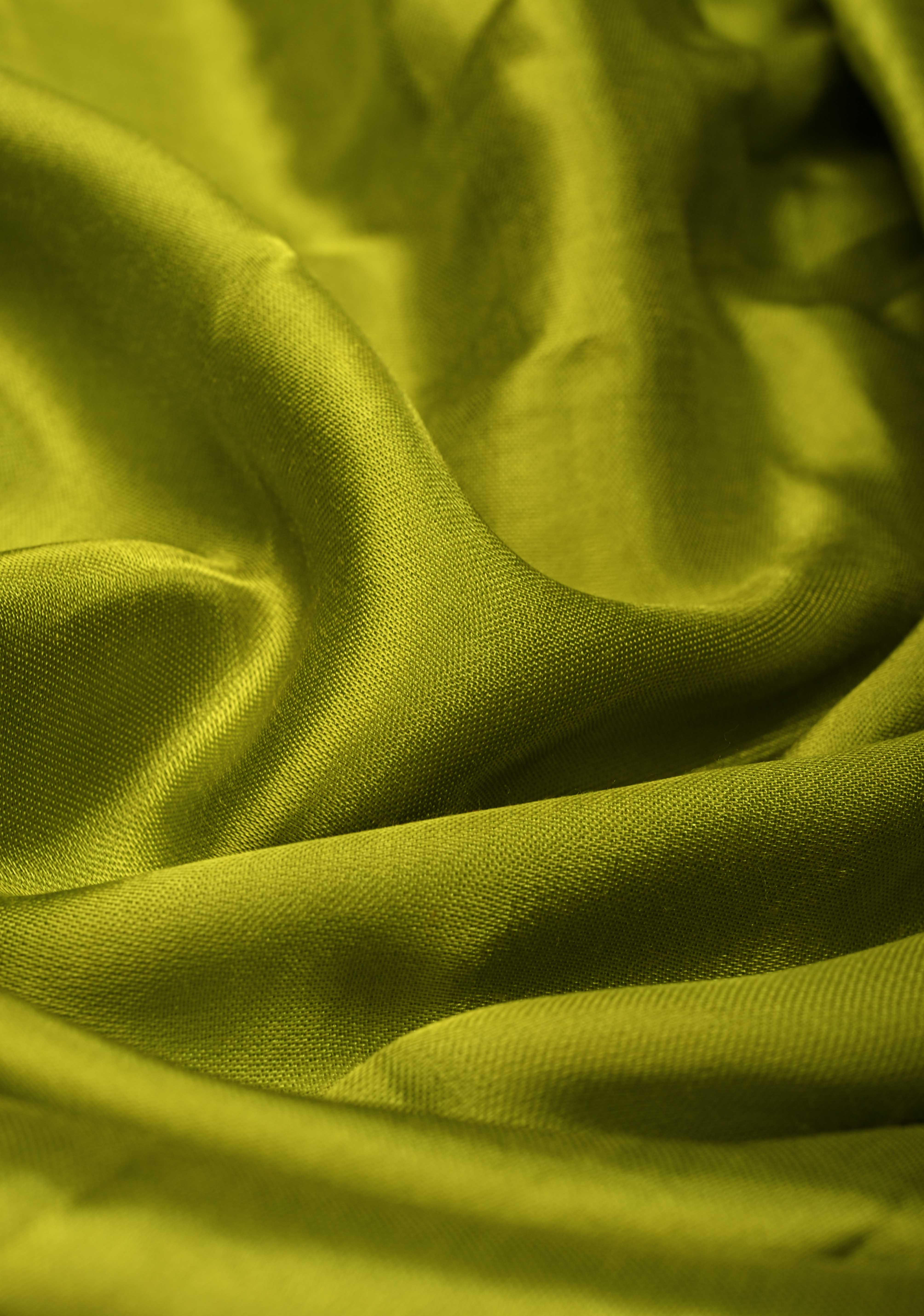 Chartreuse Modal Silk Saree with Lagda Patta Crushed Pallu | Shobitam