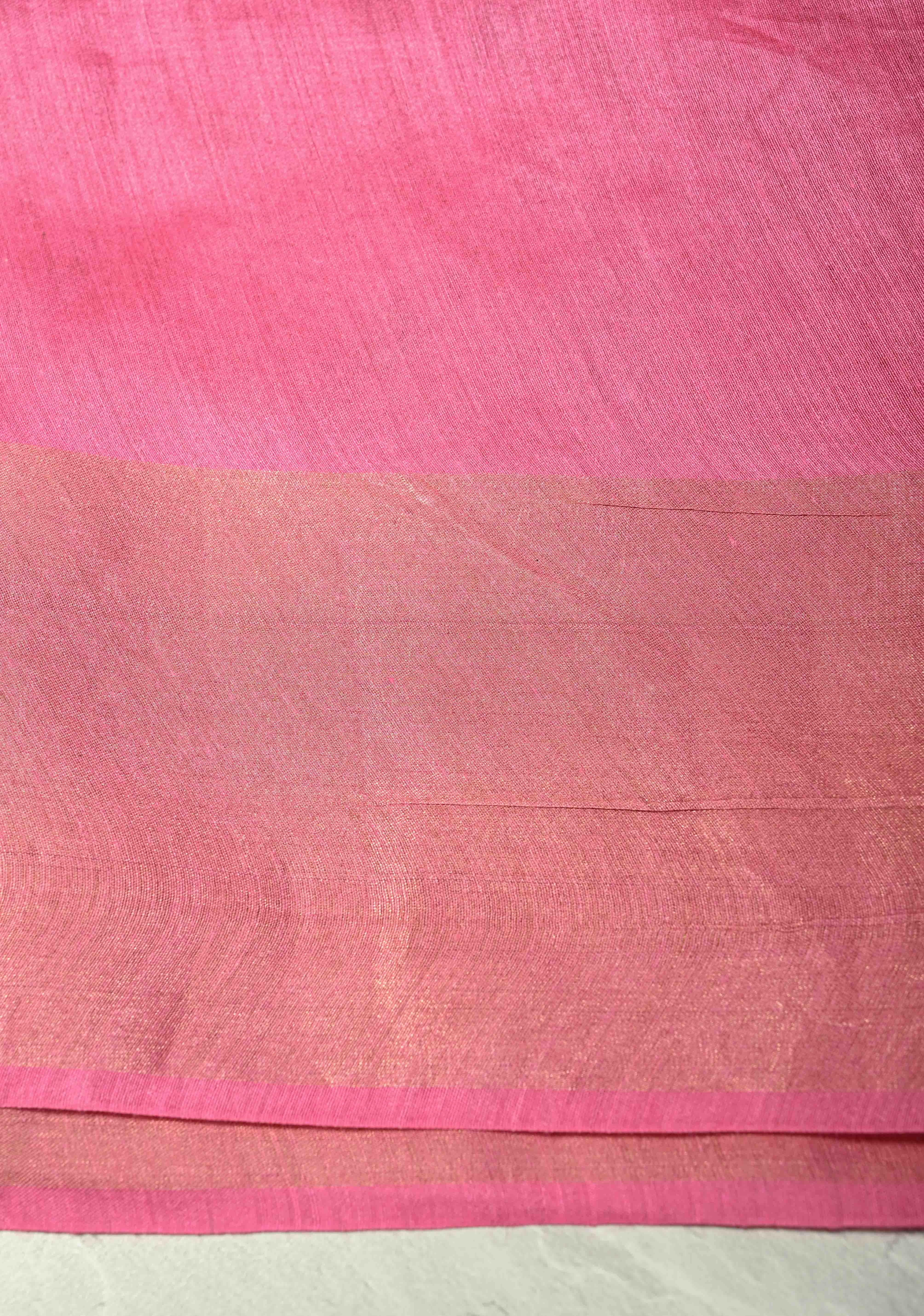 Pink Tussar Silk Saree with Floral Embroidery and Muted zari Border | SILK MARK CERTIFIED | Shobitam