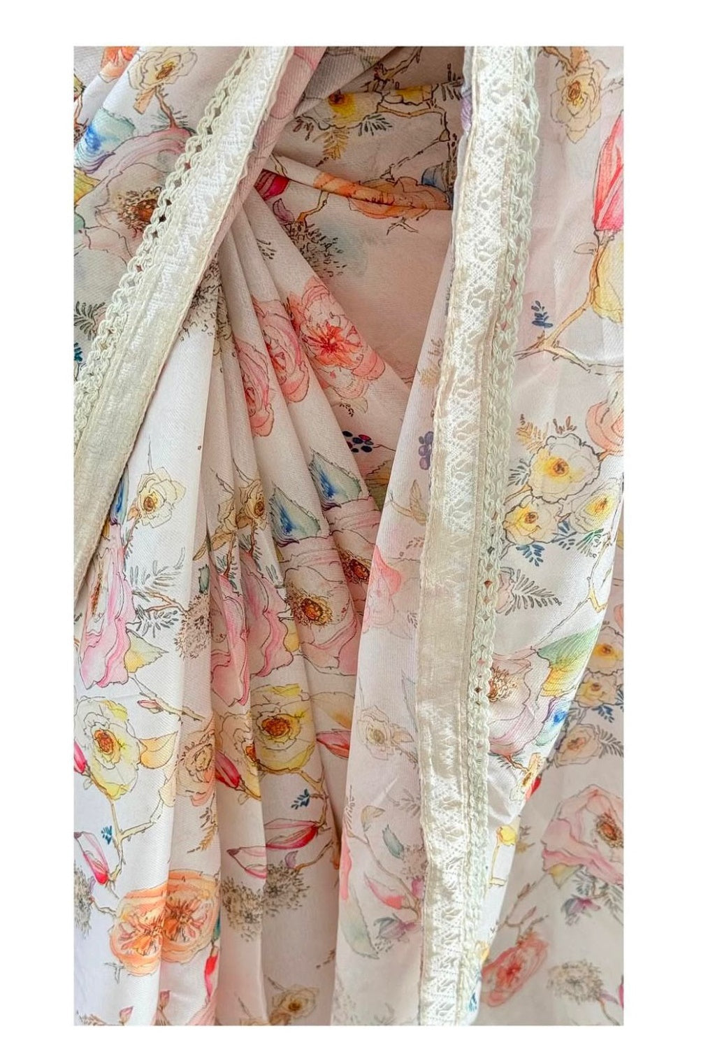 Pashmina Georgette with Floral Digital Print & Beautiful Border Ready To Wear Saree