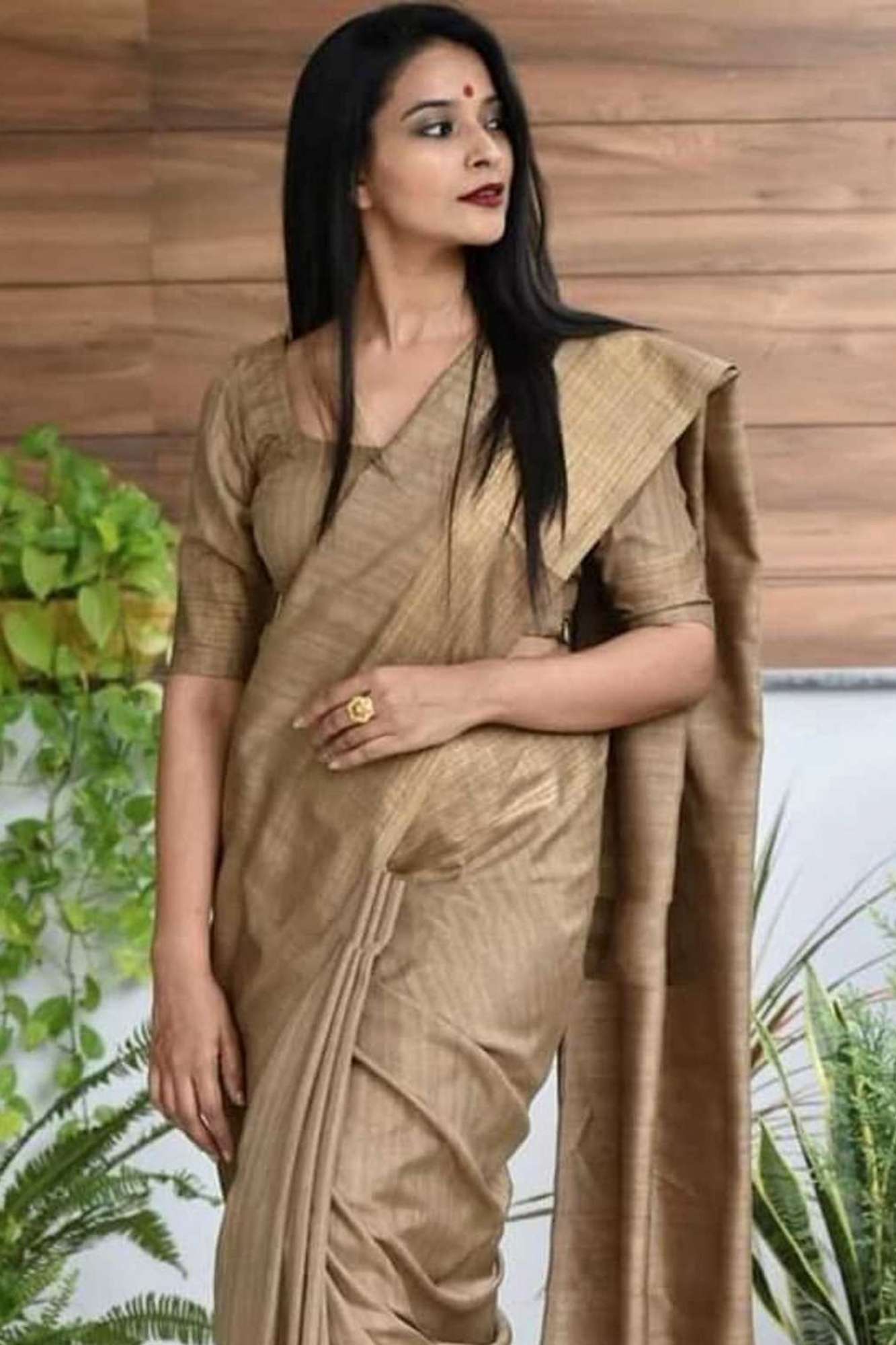 soft golden Classy Handloom Bapta Silk with zari Border  Wrap in 1 minute saree