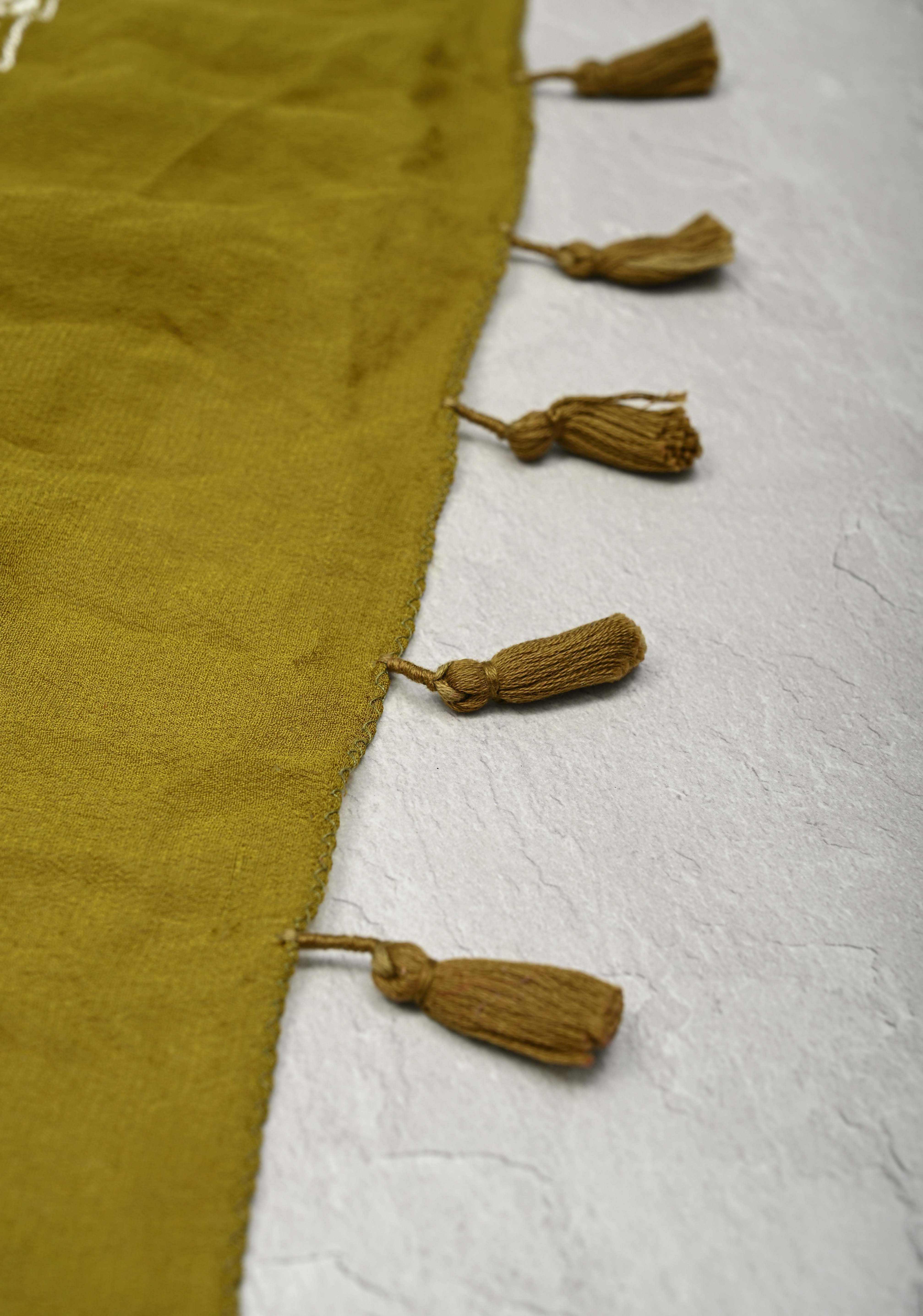 Olive Green Pure Silk Georgette Saree with  Sarkam Bandhej and Chikankai Style Machine Embroidered Border| SILK MARK CERTIFIED | SHOBITAM