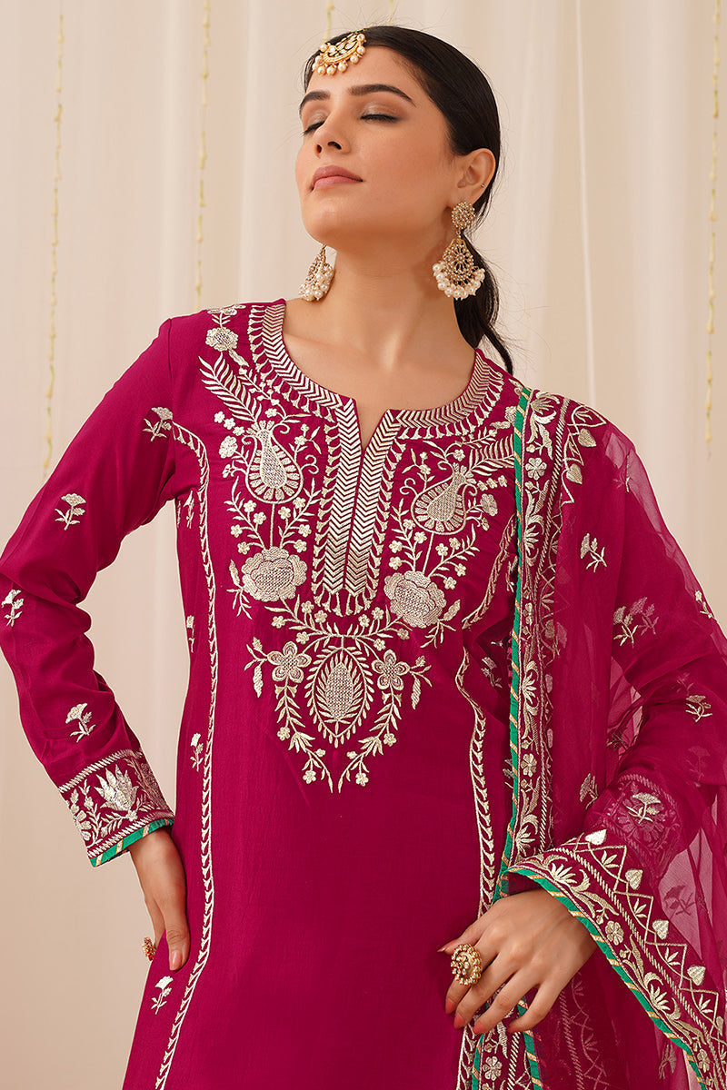 Pink Silk Blend Solid Yoke Design Straight Palazzo Suit Set | SHOBITAM