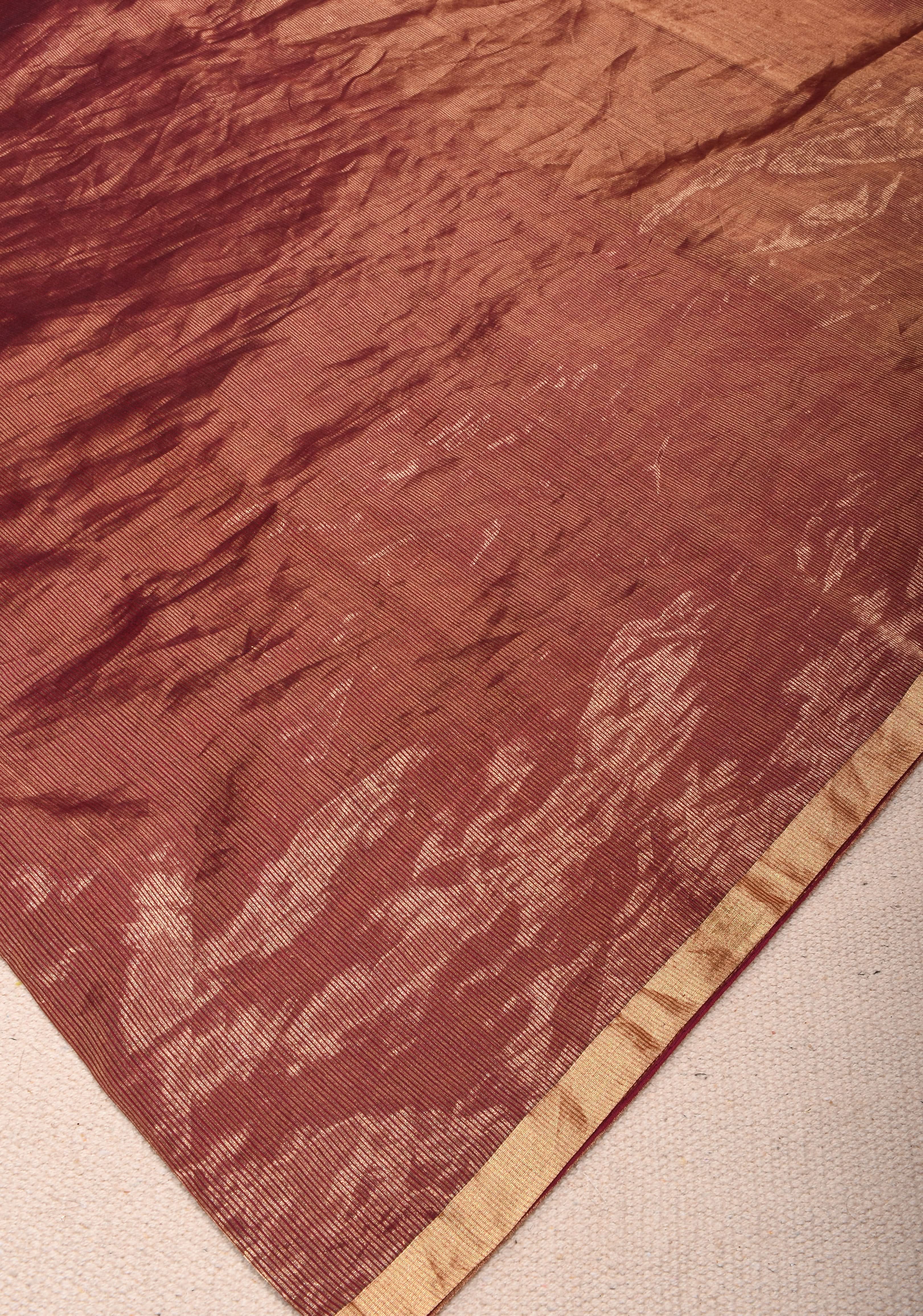 Exquisite Half and Half Maroon and Zari Tissue Maheshwari Silk Cotton Saree | Shobitam