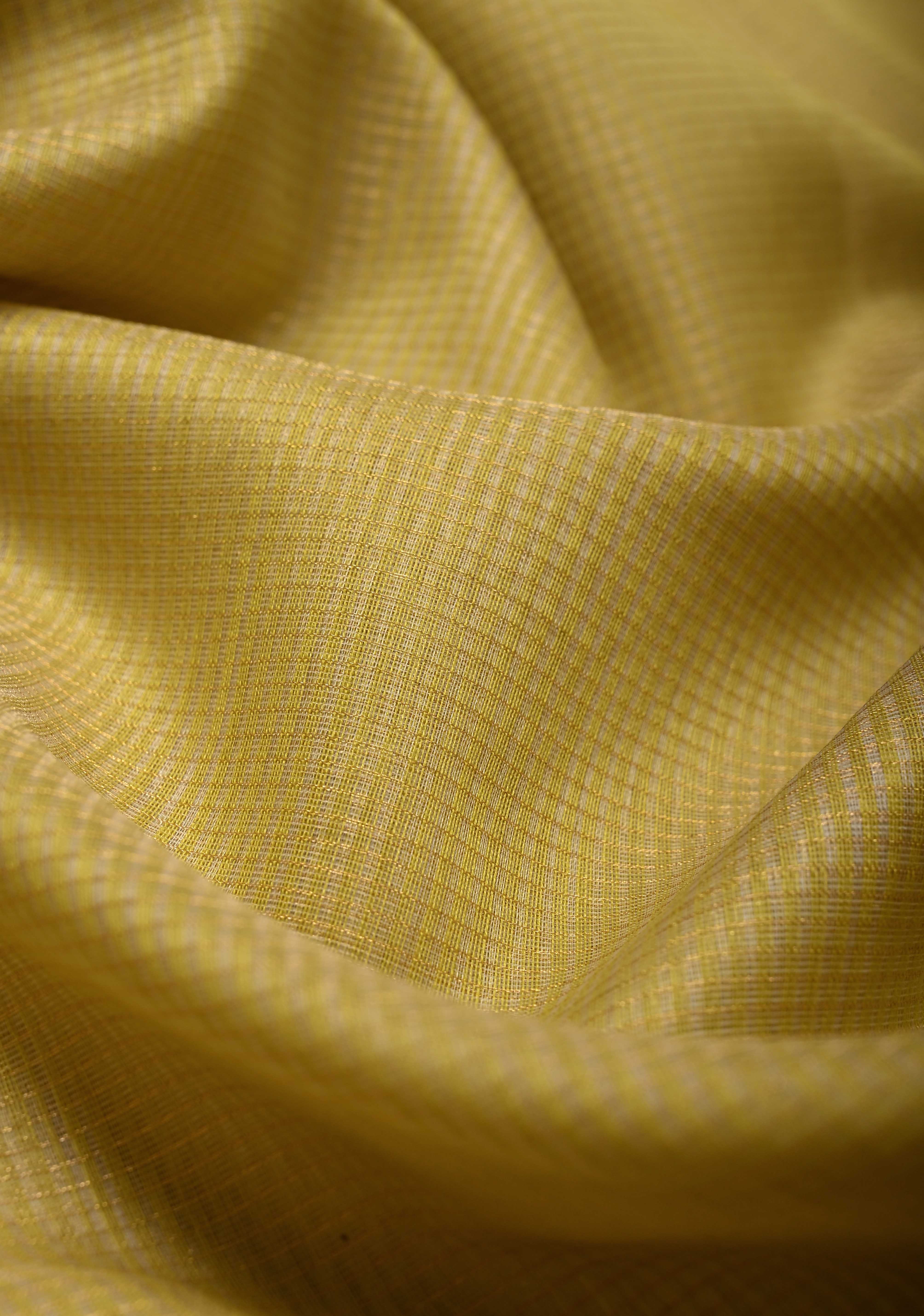 Yellow Handwoven Maheshwari Silk Cotton Saree with Tissue Checks and Contrast Zari Border | Shobitam