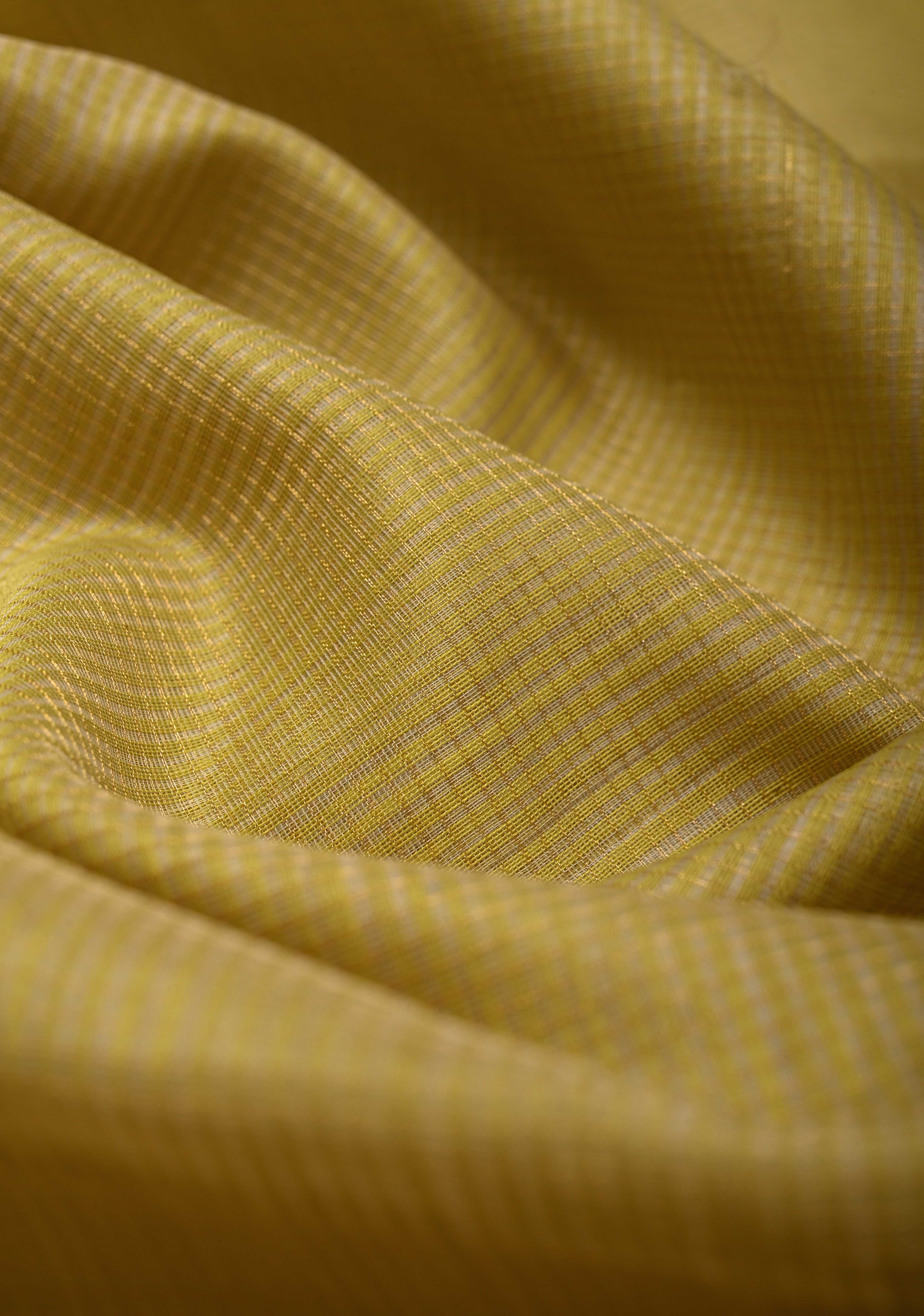 Yellow Handwoven Maheshwari Silk Cotton Saree with Tissue Checks and Contrast Zari Border | Shobitam