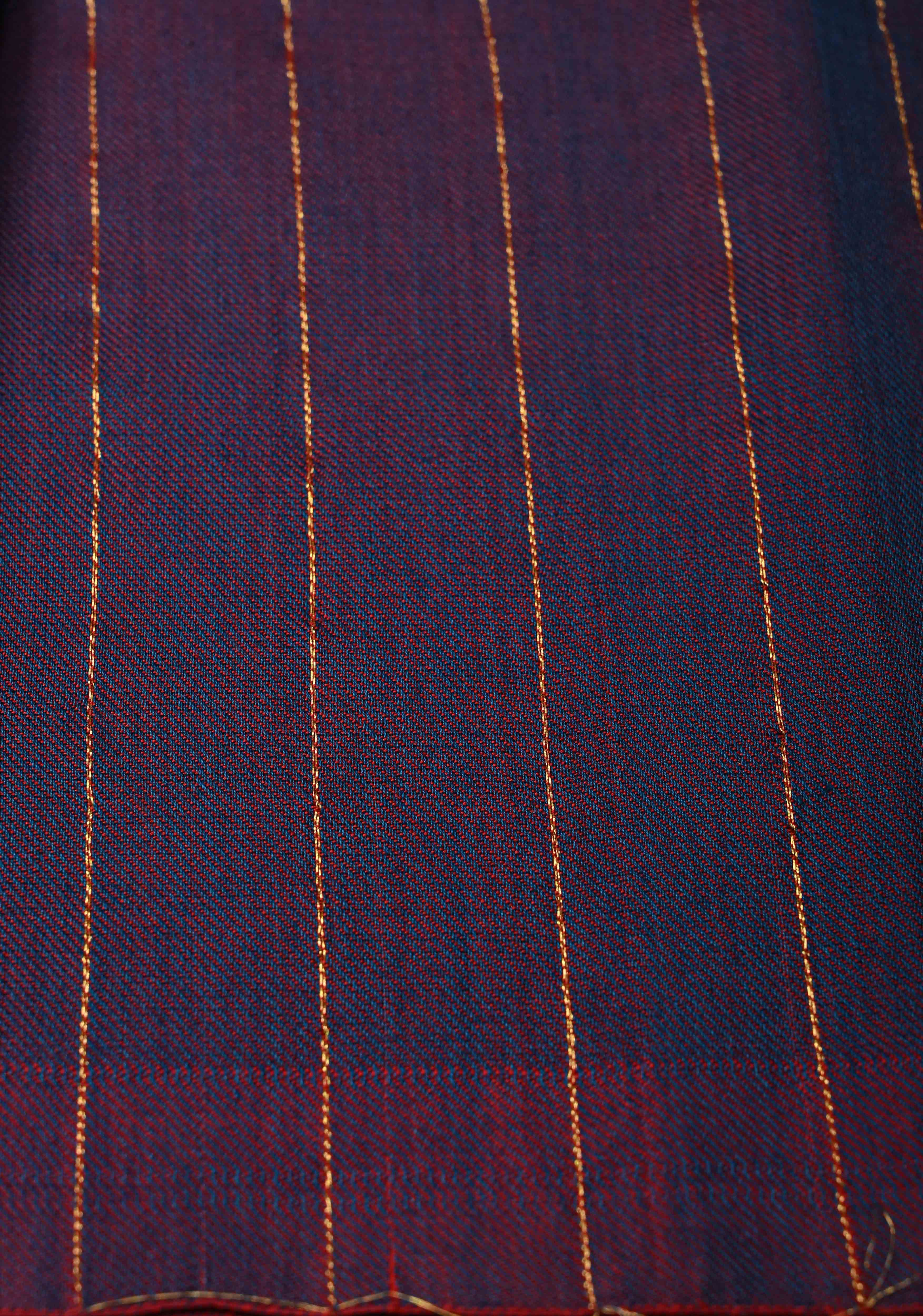 Blue-Red Reversible Maheshwari Mercerized Cotton Saree with Zari Stripes, No Blouse Piece | Shobitam