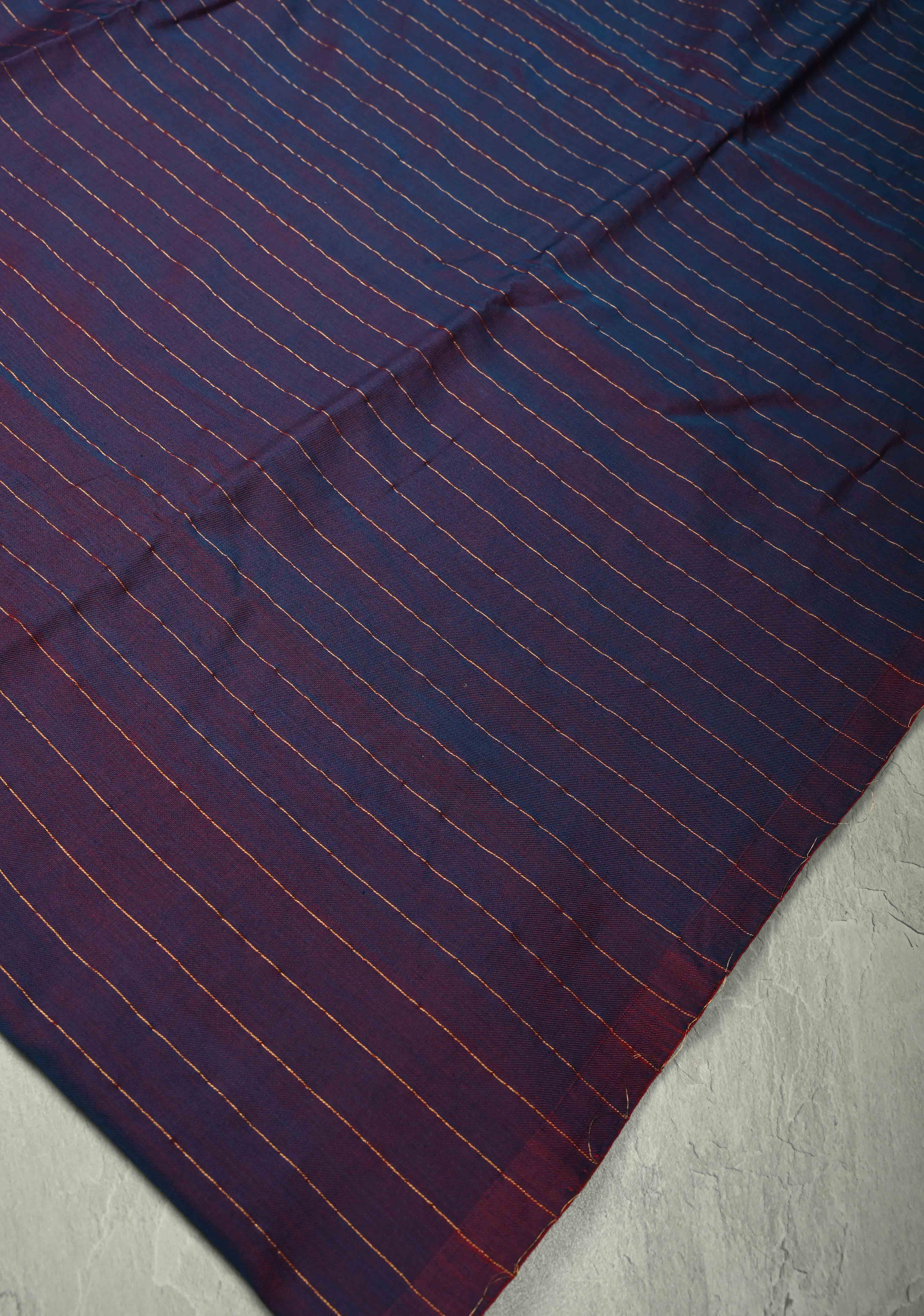 Blue-Red Reversible Maheshwari Mercerized Cotton Saree with Zari Stripes, No Blouse Piece | Shobitam