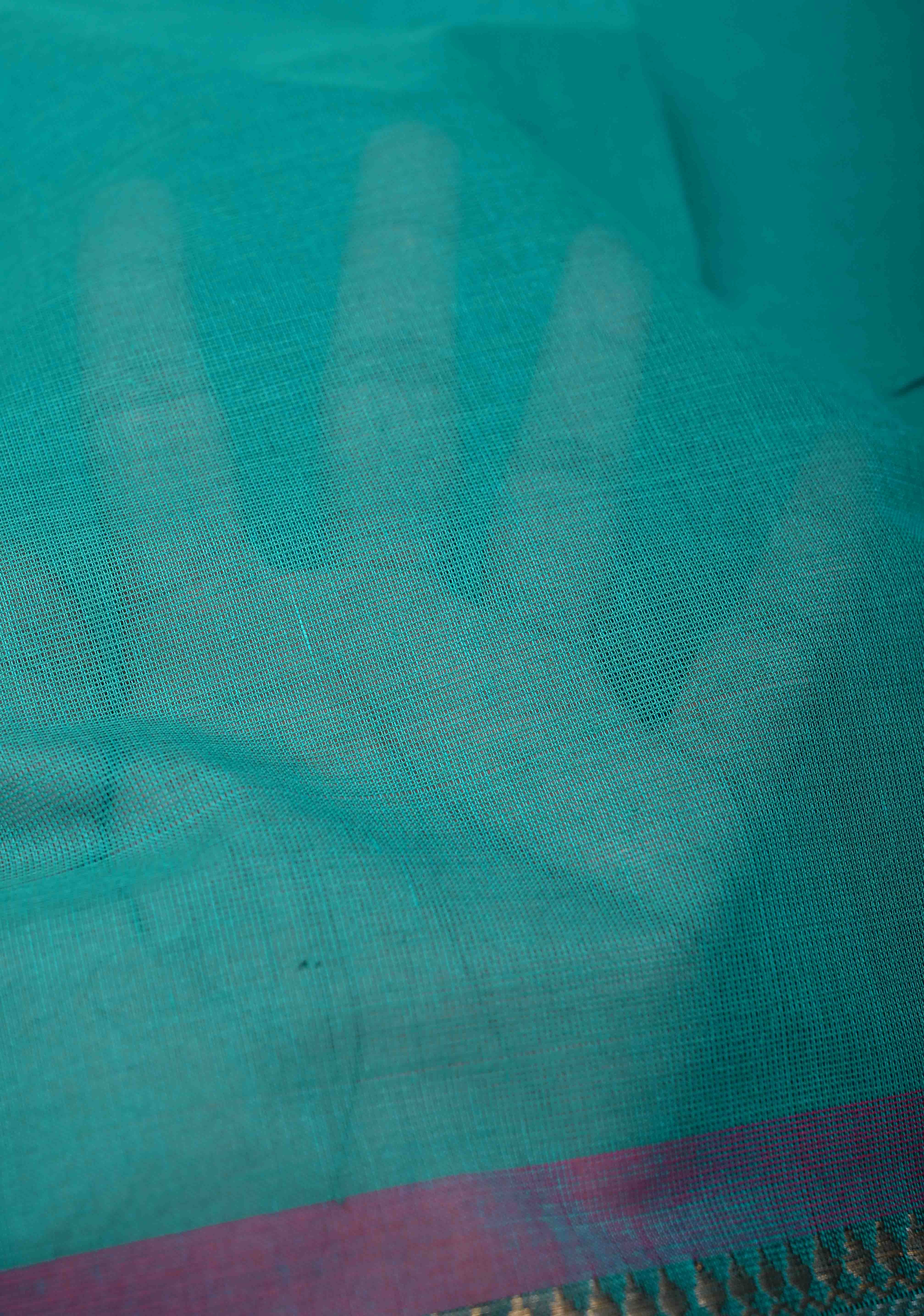 Teal Kanchi Cotton Saree with Contrast Zari Border | No Blouse piece | Shobitam