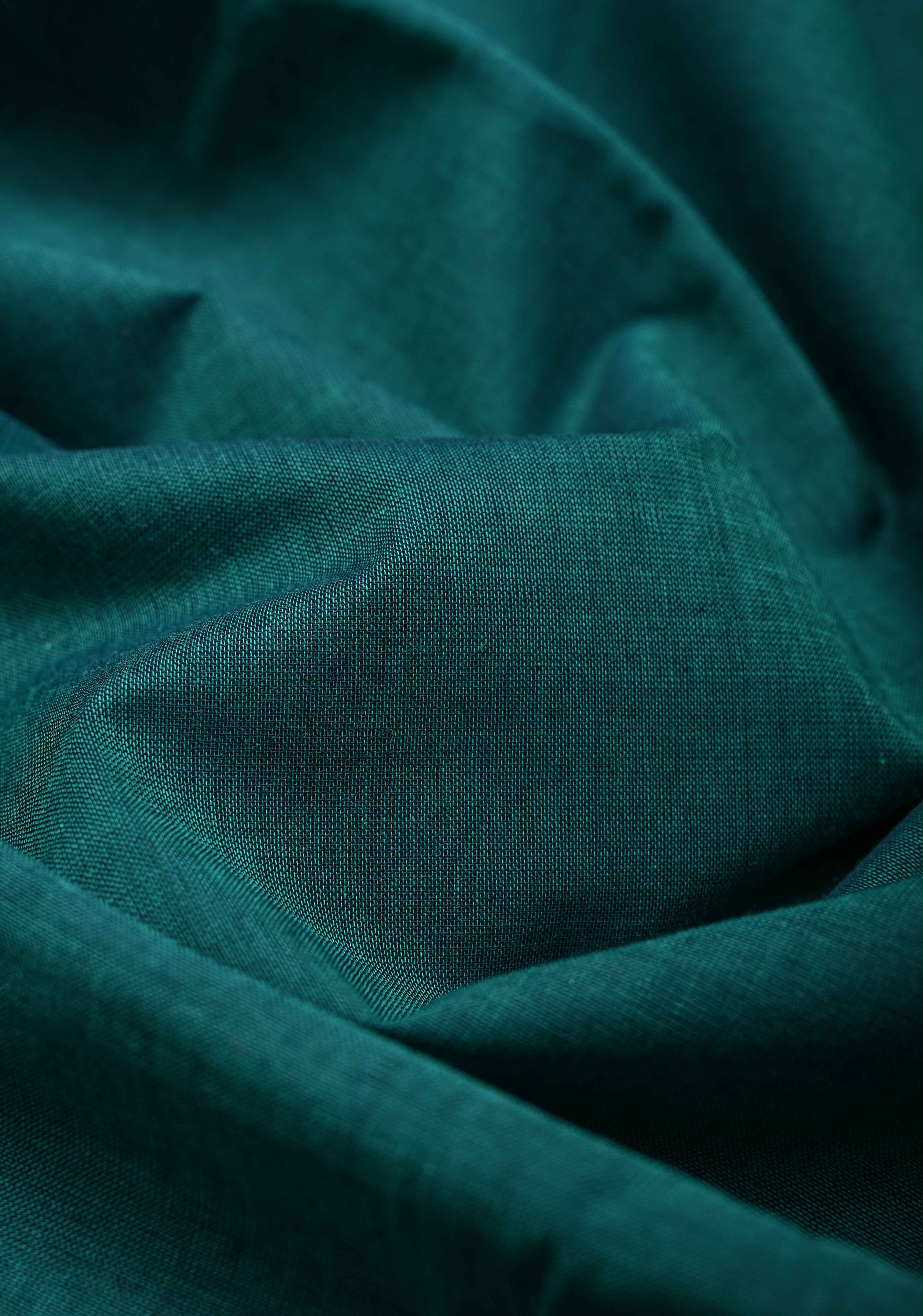 Rama Green Kanchi Cotton Saree with Zari Border | No Blouse piece | SHOBITAM