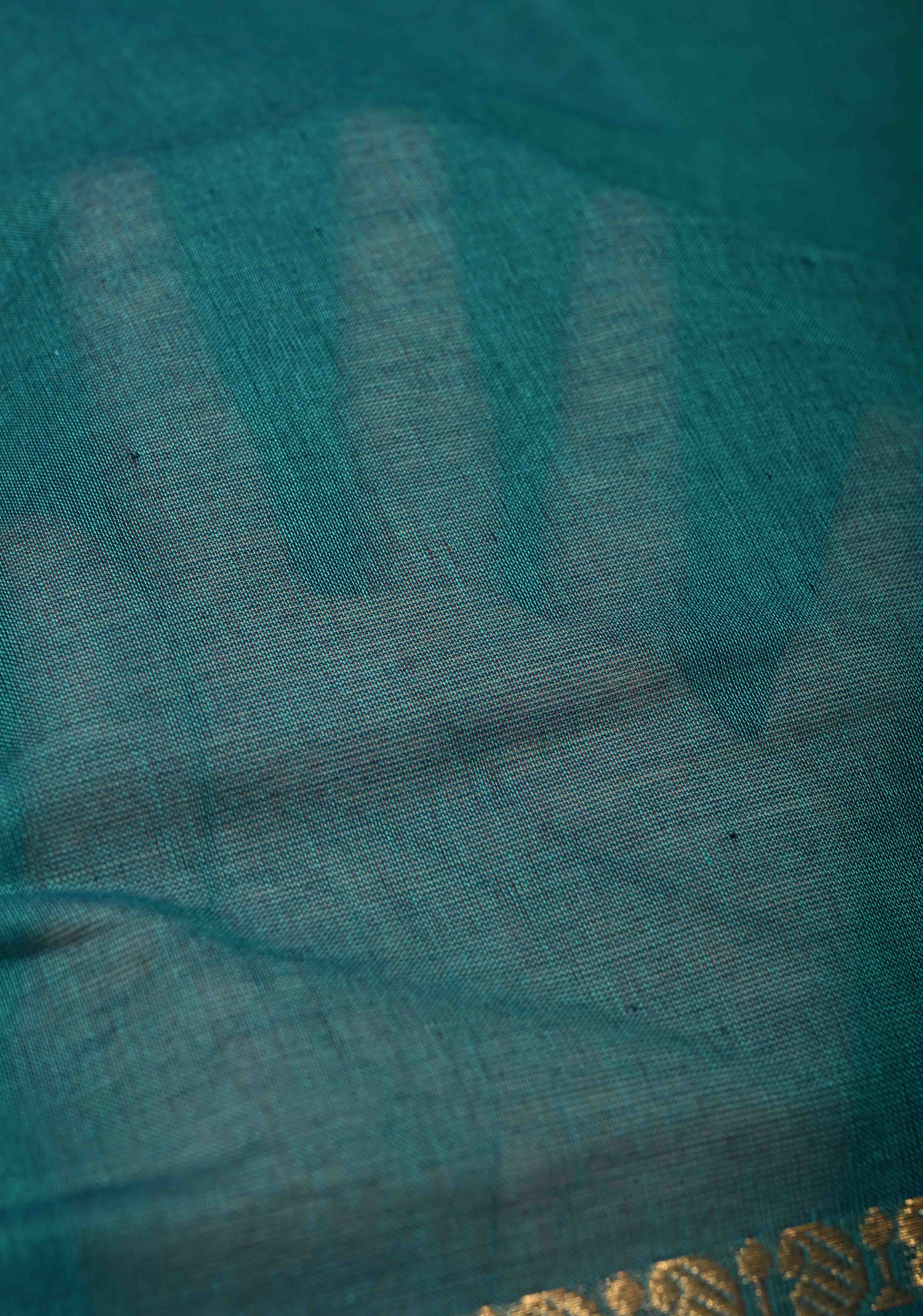Rama Green Kanchi Cotton Saree with Zari Border | No Blouse piece | SHOBITAM