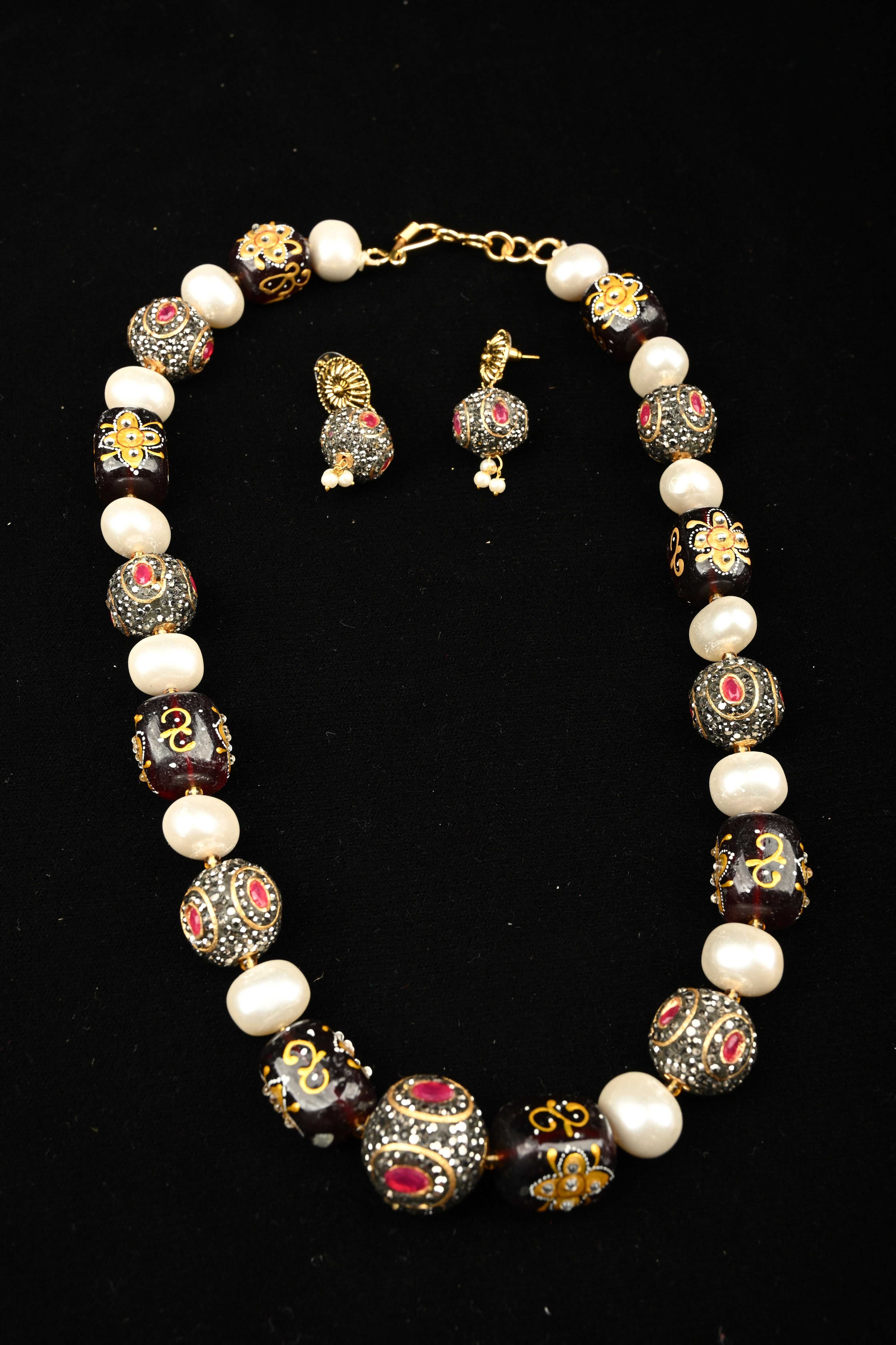 Inlay work Heritage Bead Necklace Set | Shobitam