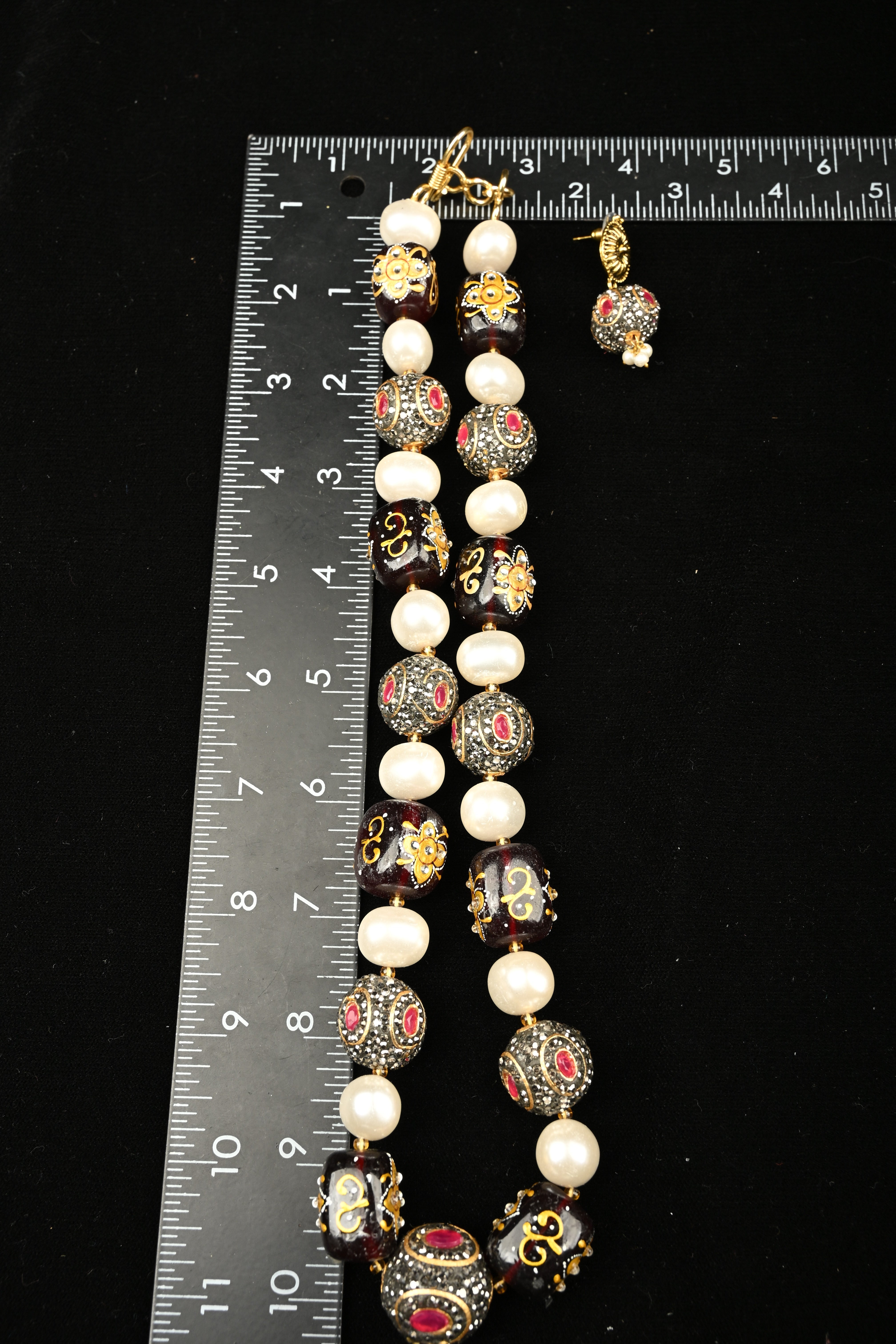 Inlay work Heritage Bead Necklace Set | Shobitam