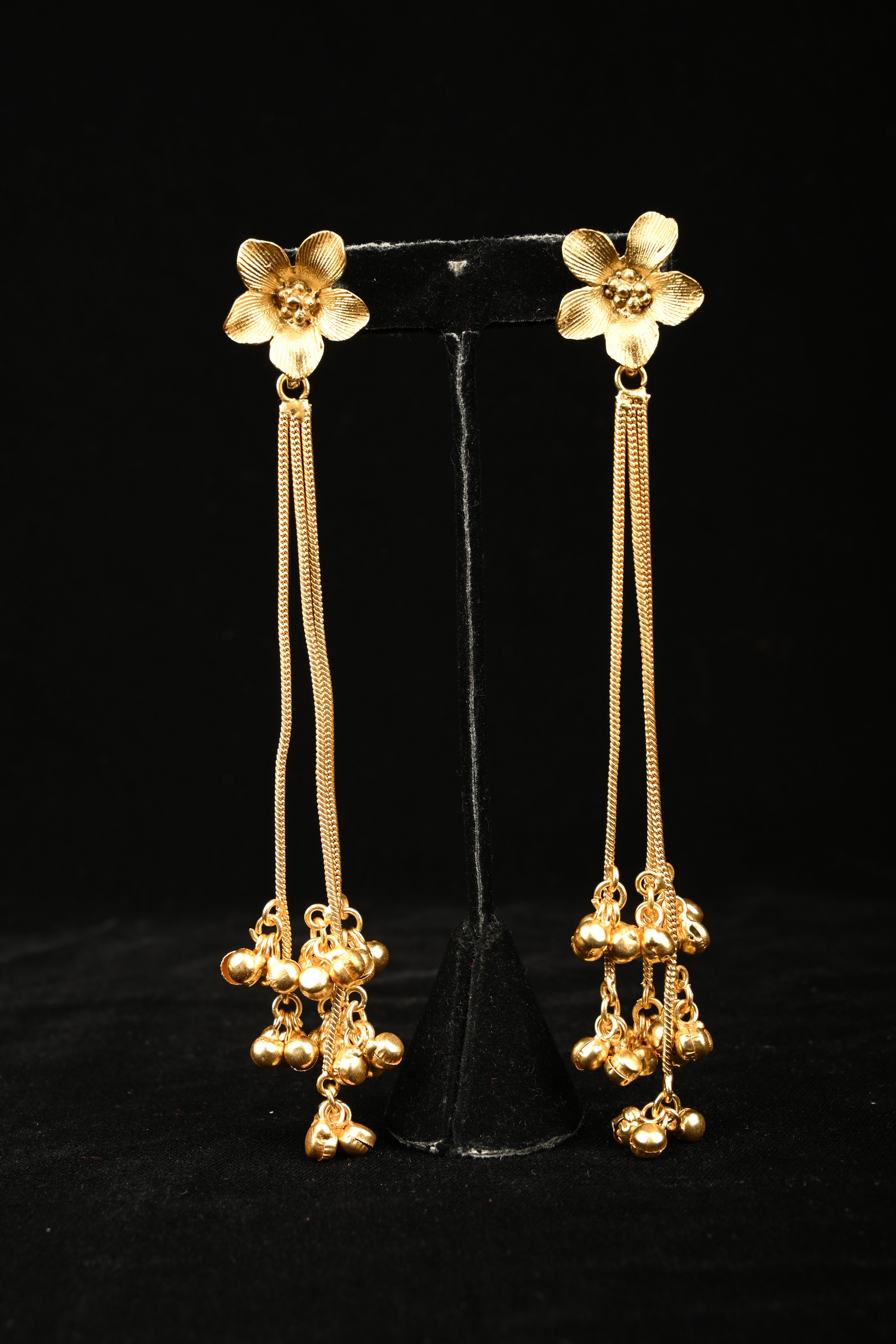 Golden Blossom Tassel Statement Earrings | Shobitam