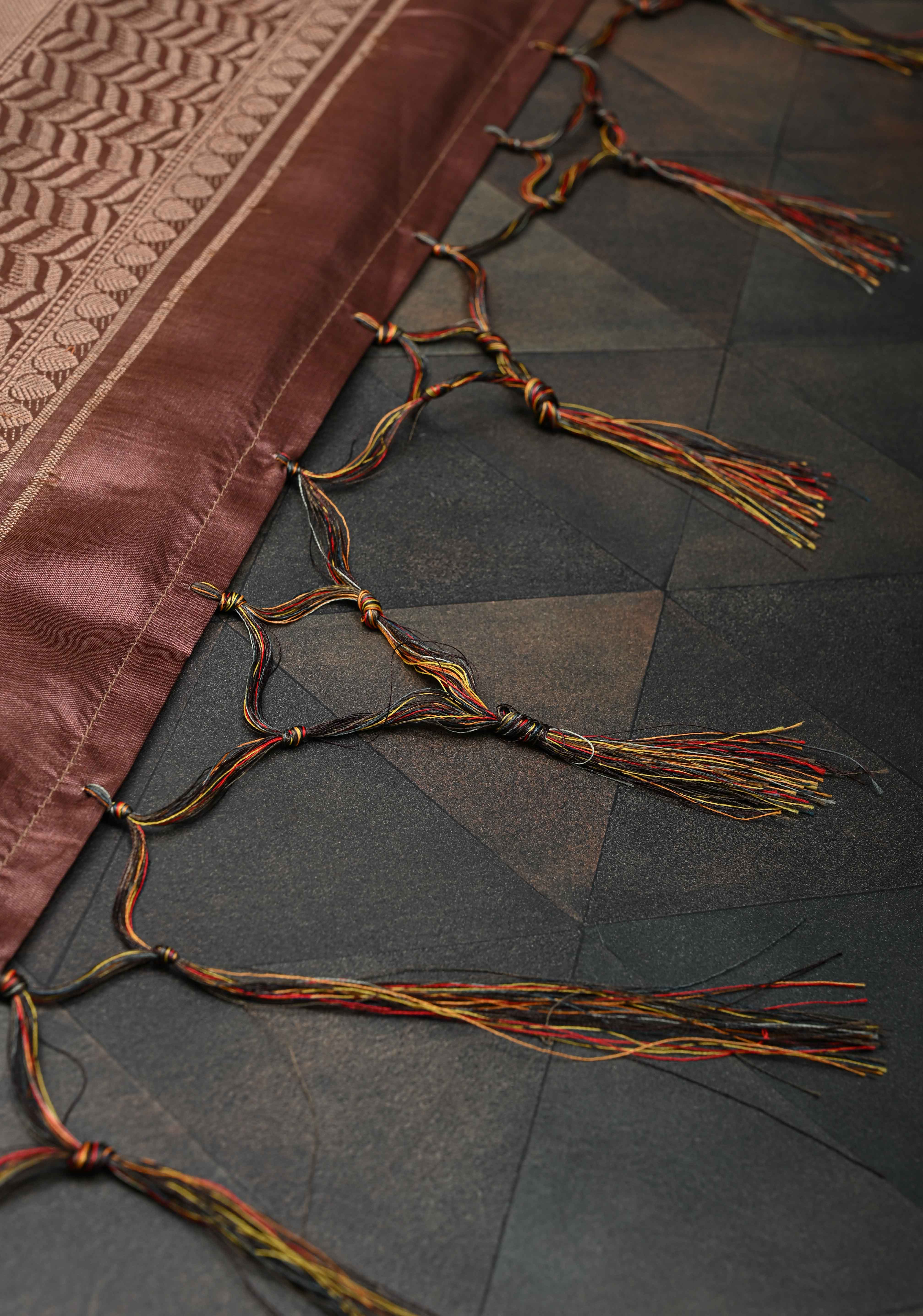 Brown Art Silk Saree with Kalamkari Digital Print and Antique Zari Border | Shobitam