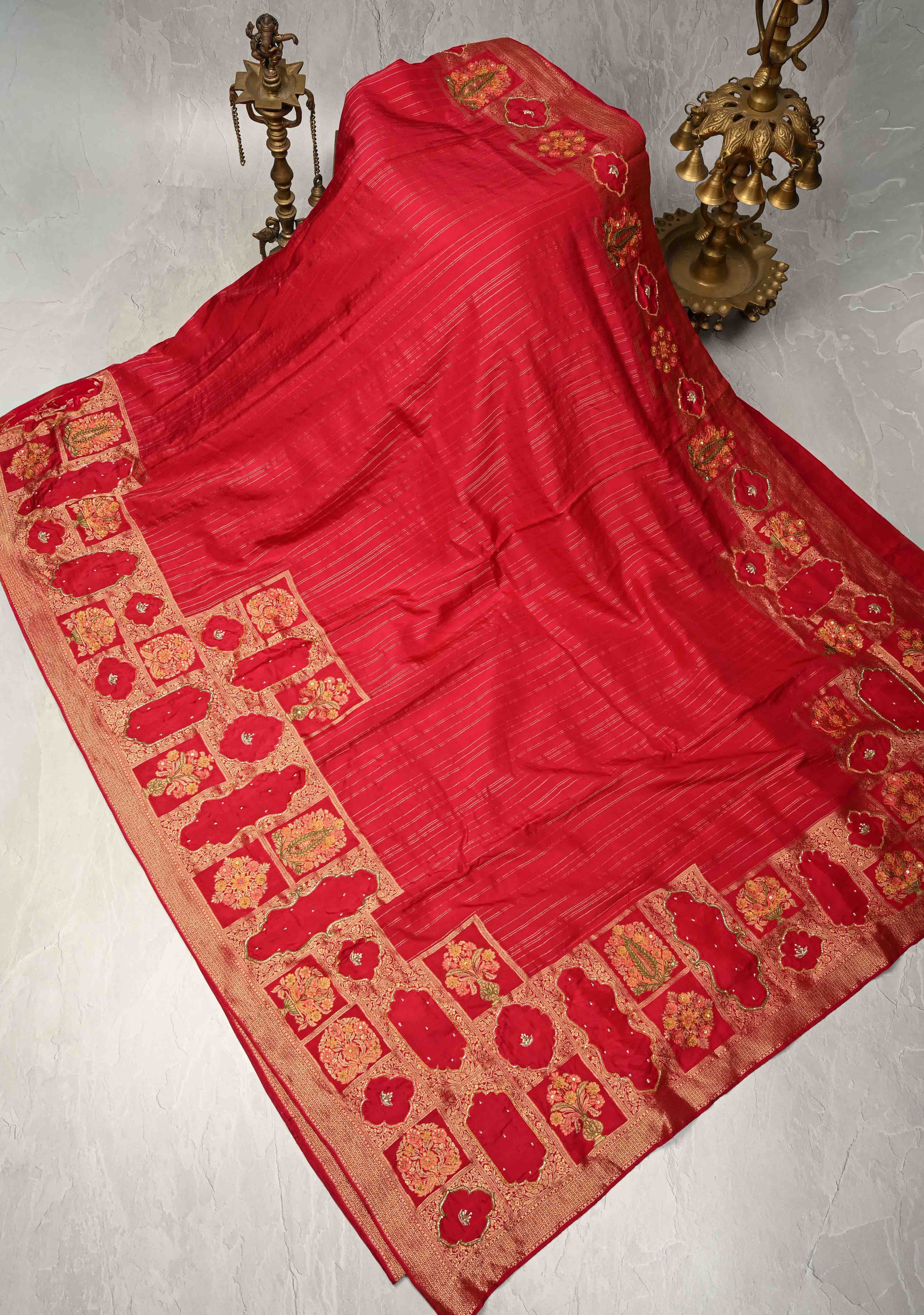 Rani Pink Vegan Viscose Silk Saree with Jharokha-Inspired Patterns Border | Shobitam