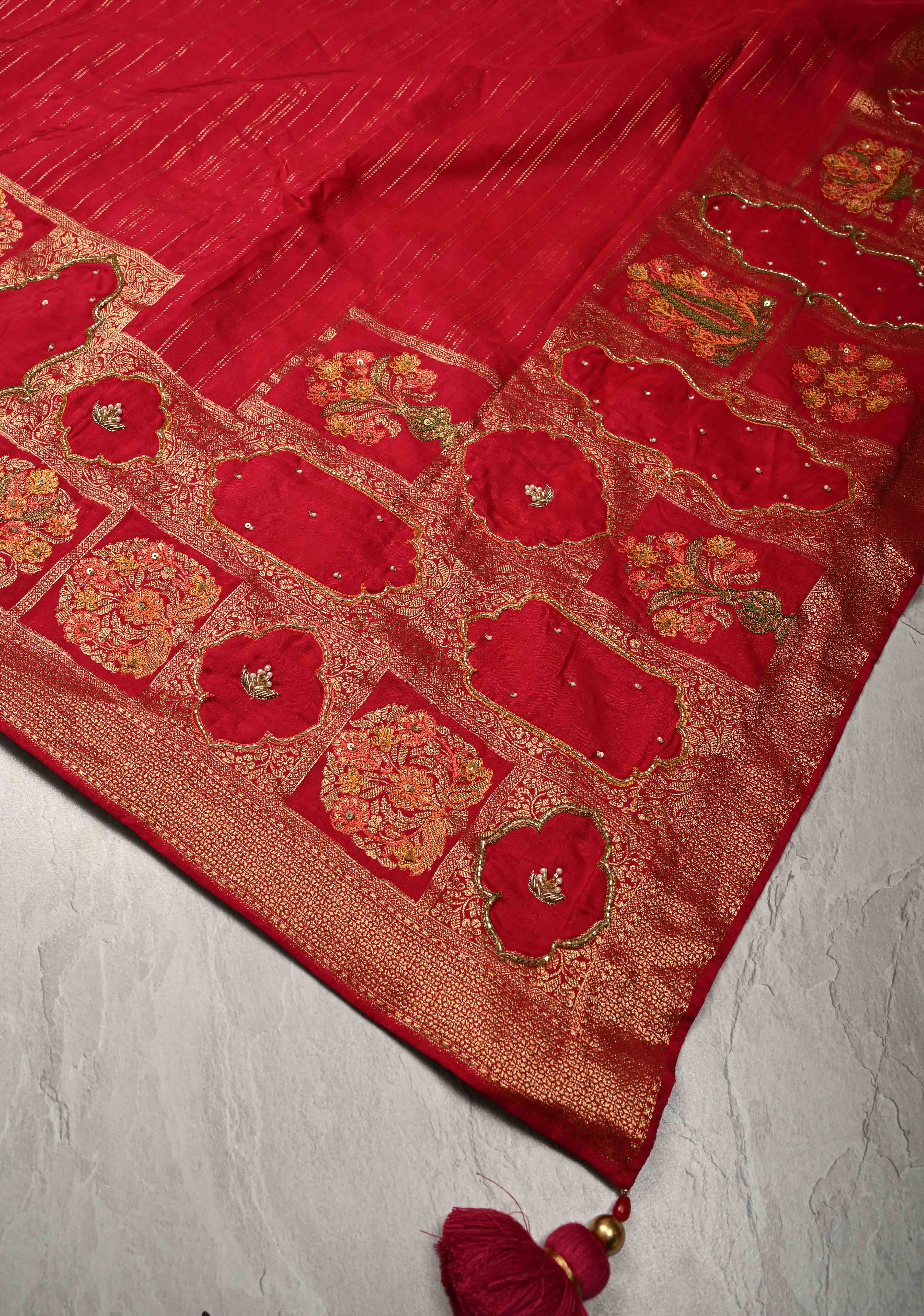 Rani Pink Vegan Viscose Silk Saree with Jharokha-Inspired Patterns Border | Shobitam