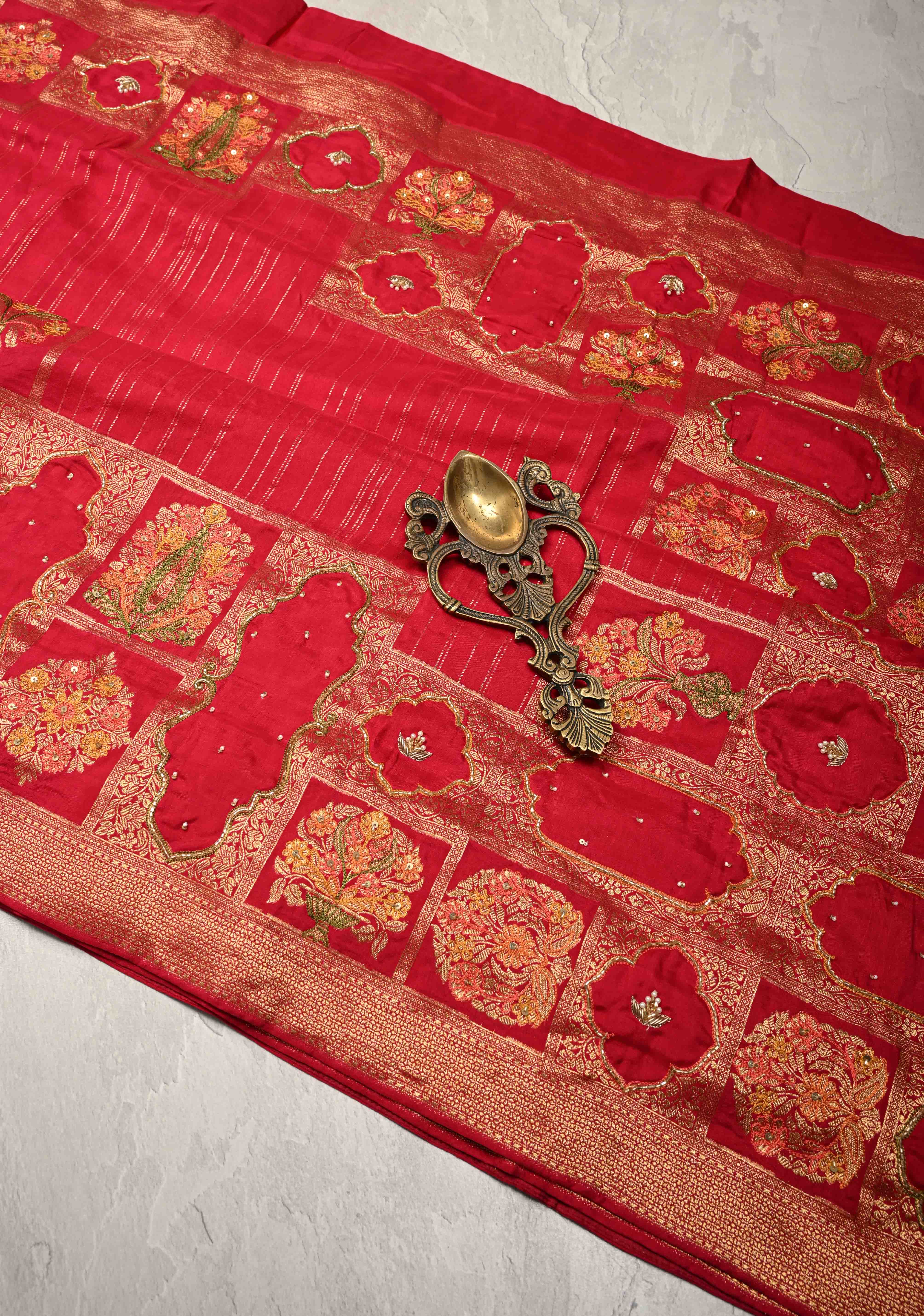 Rani Pink Vegan Viscose Silk Saree with Jharokha-Inspired Patterns Border | Shobitam