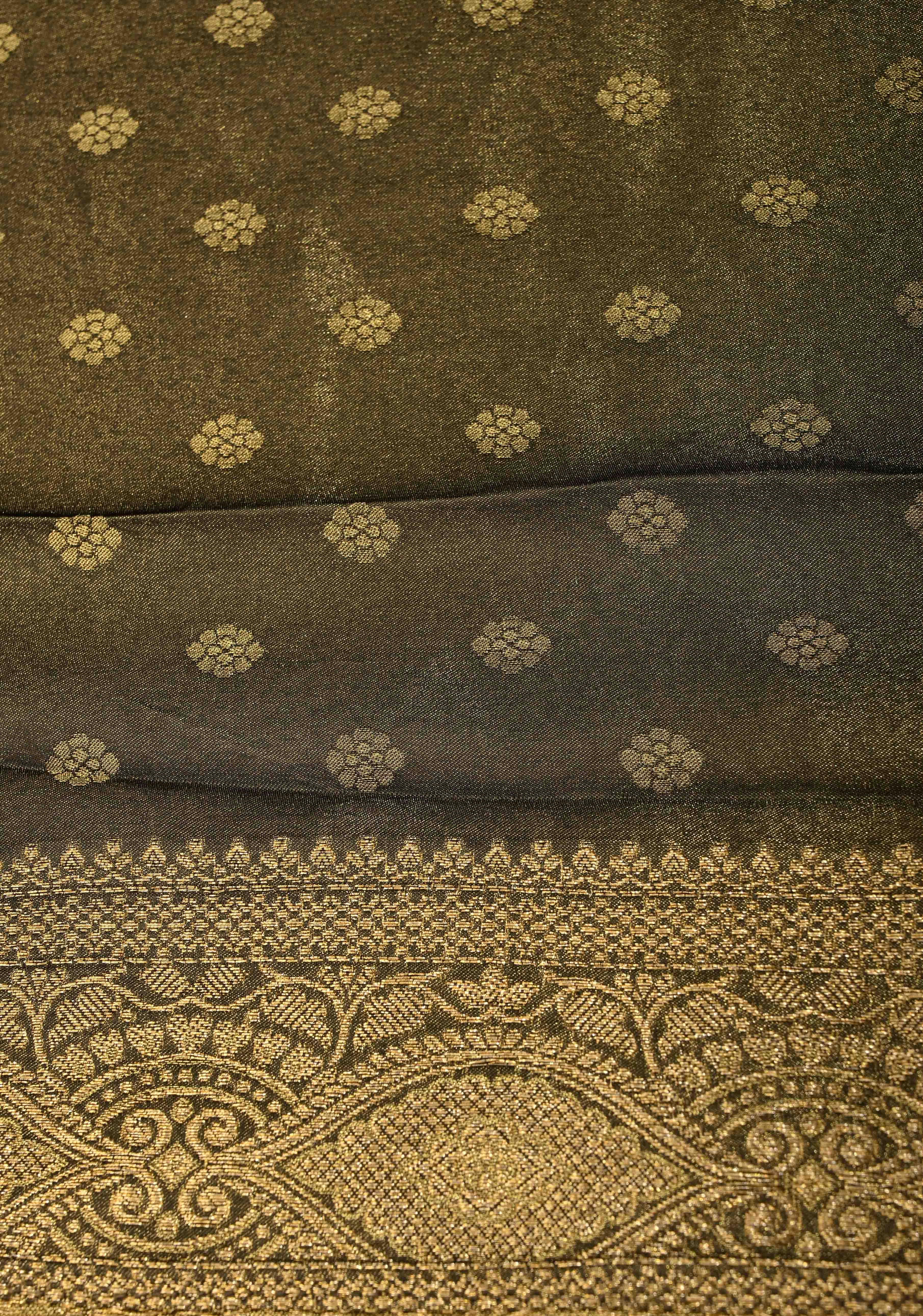 Butter Yellow Floral Brocade Vegan Viscose Silk Saree with Contrast Zari Border | Shobitam