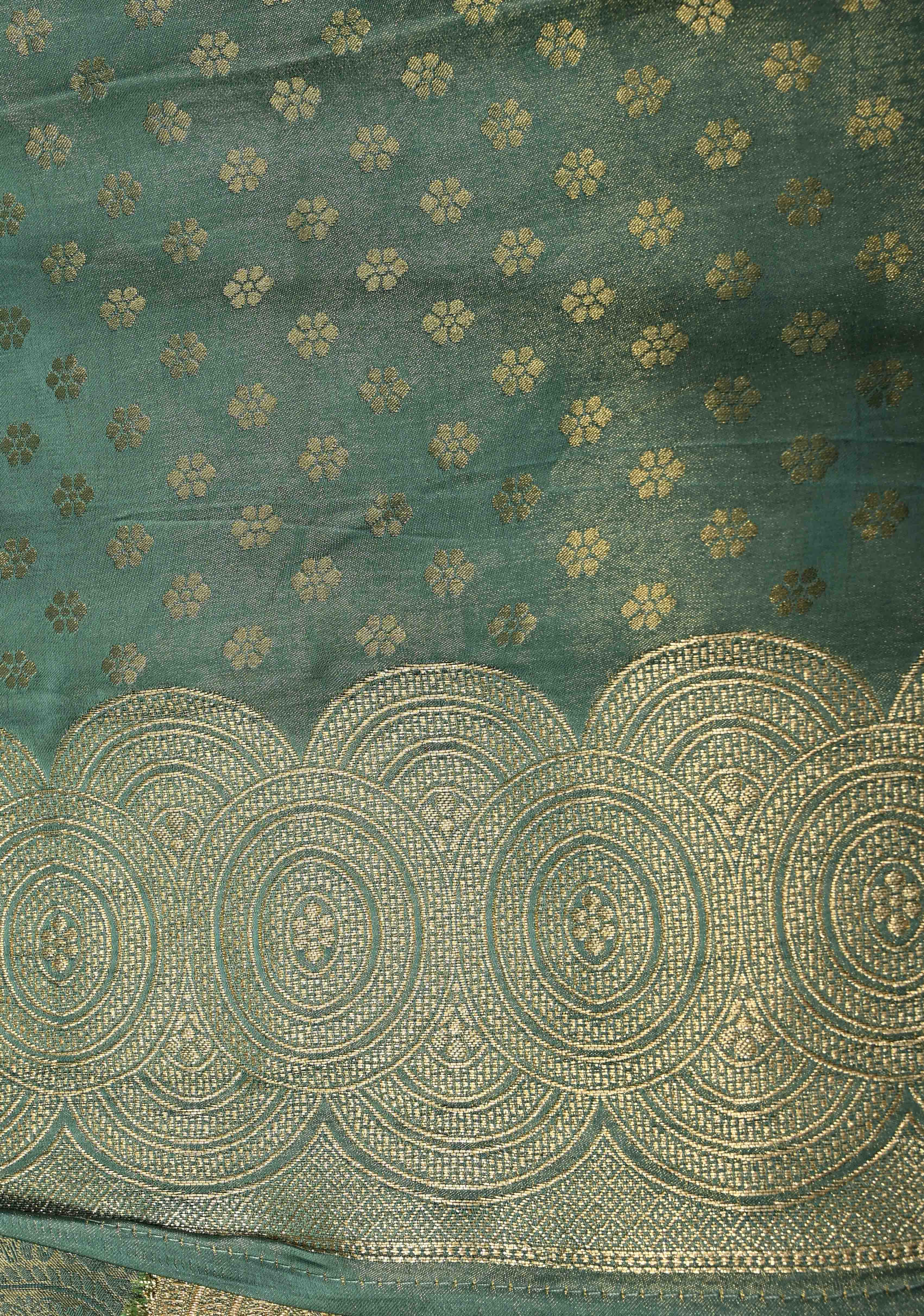 Turquoise Vegan Viscose Paisley Brocade Silk Saree with Zari Border | Shobitam