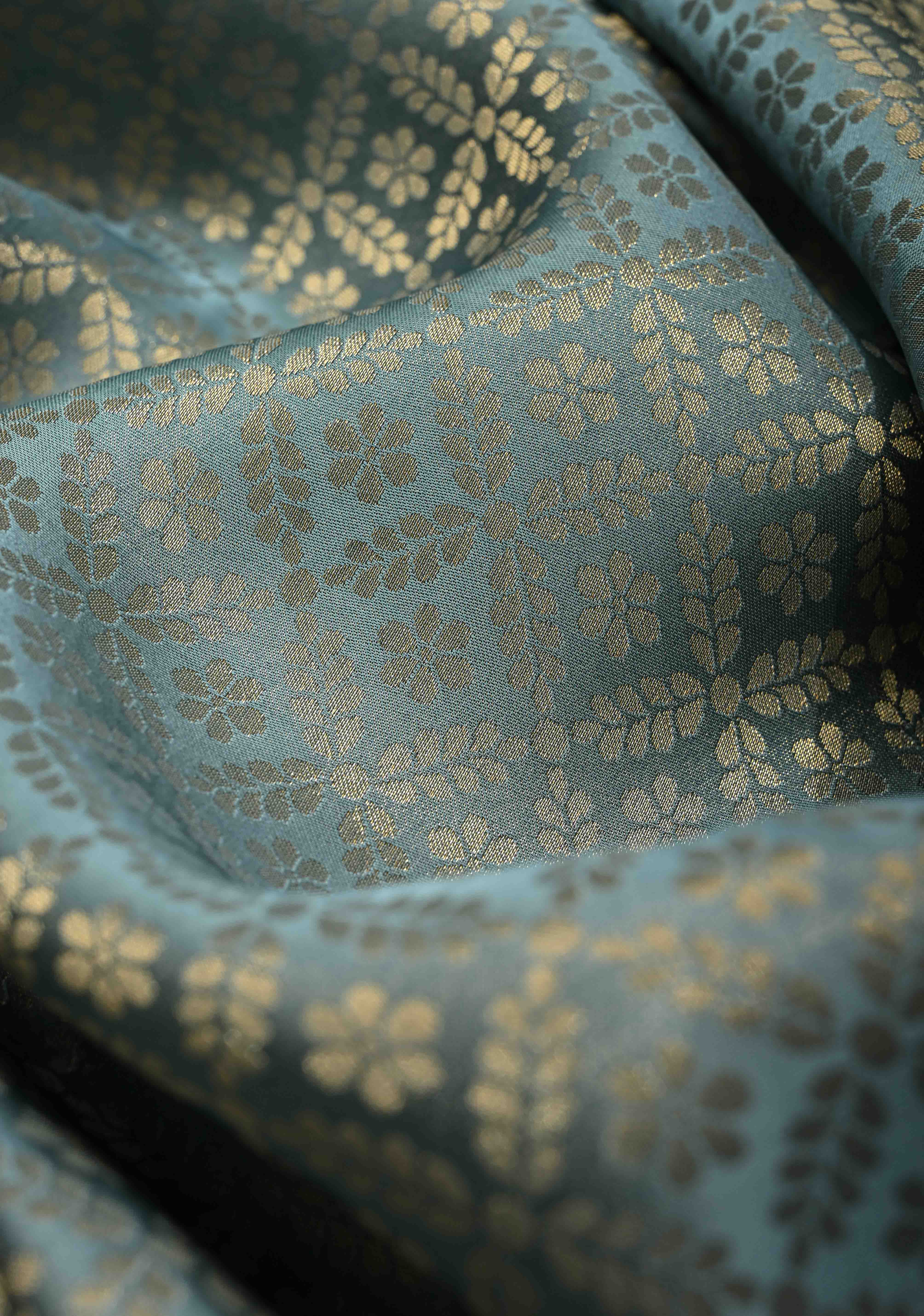 Powder Blue Vegan Viscose Silk Saree with Floral Jaal and Zari Border | Shobitam