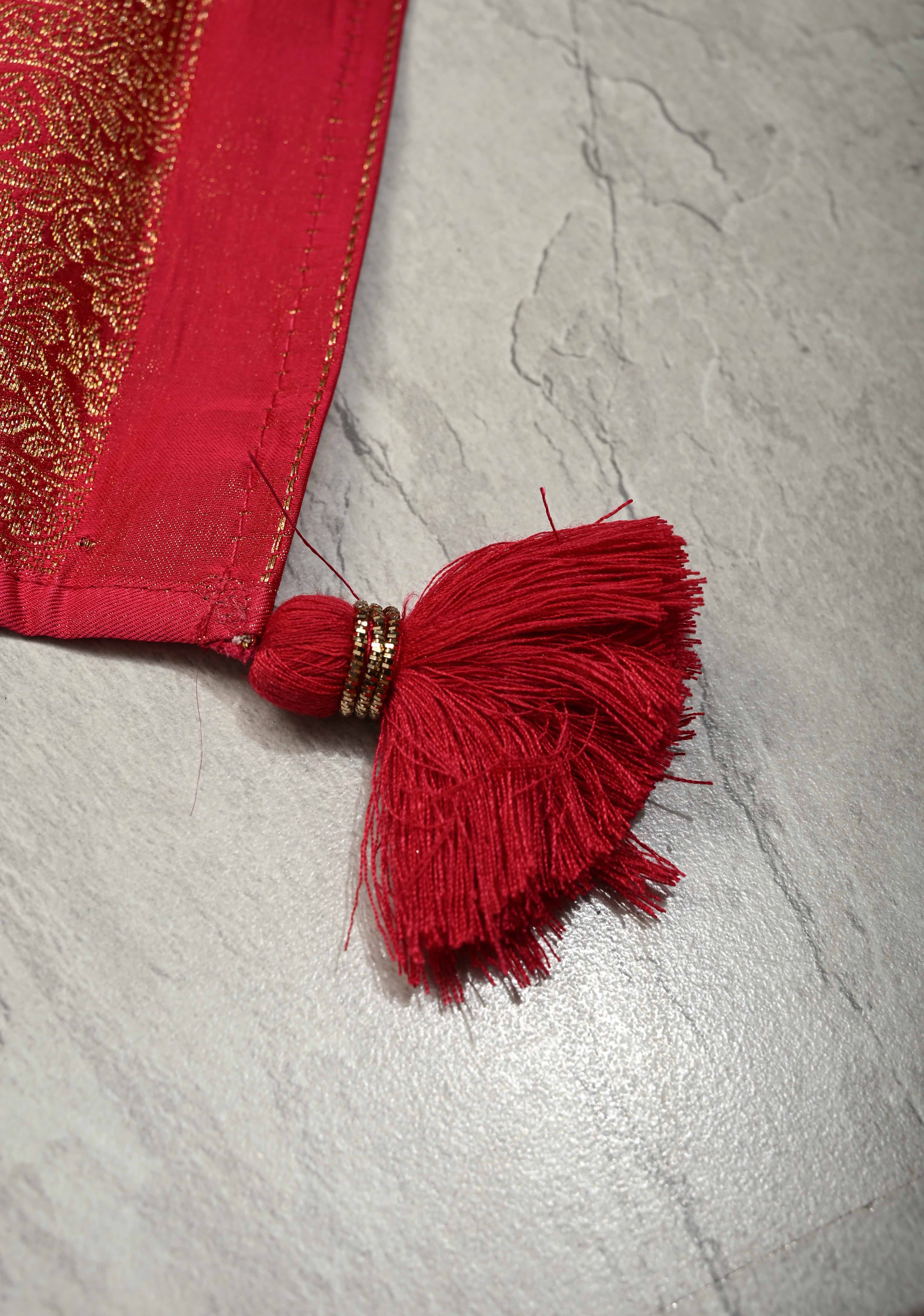 Rani Pink Vegan Viscose Silk Saree with Brocade Jaal and Zari Border | SHOBITAM