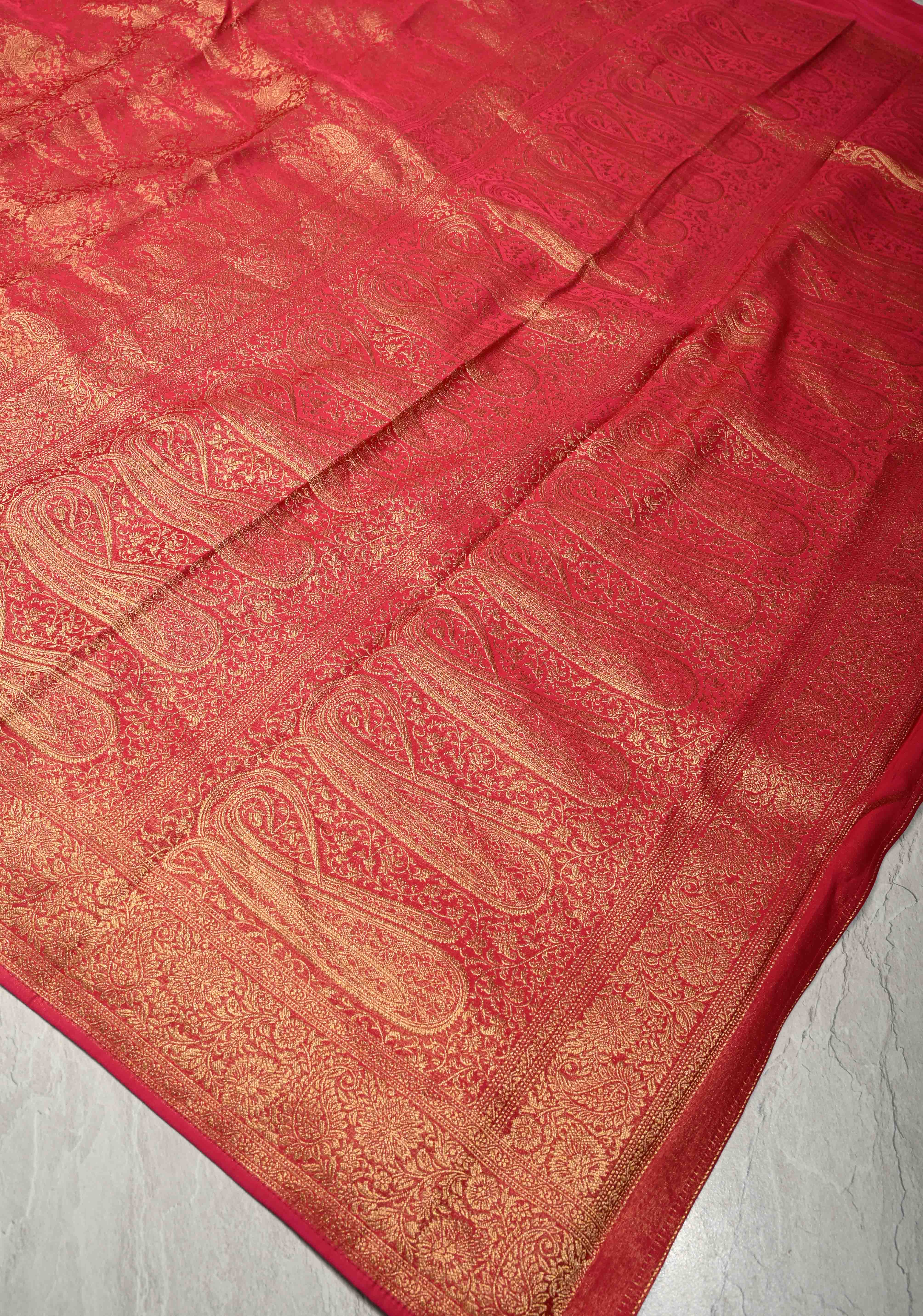 Rani Pink Vegan Viscose Silk Saree with Brocade Jaal and Zari Border | SHOBITAM