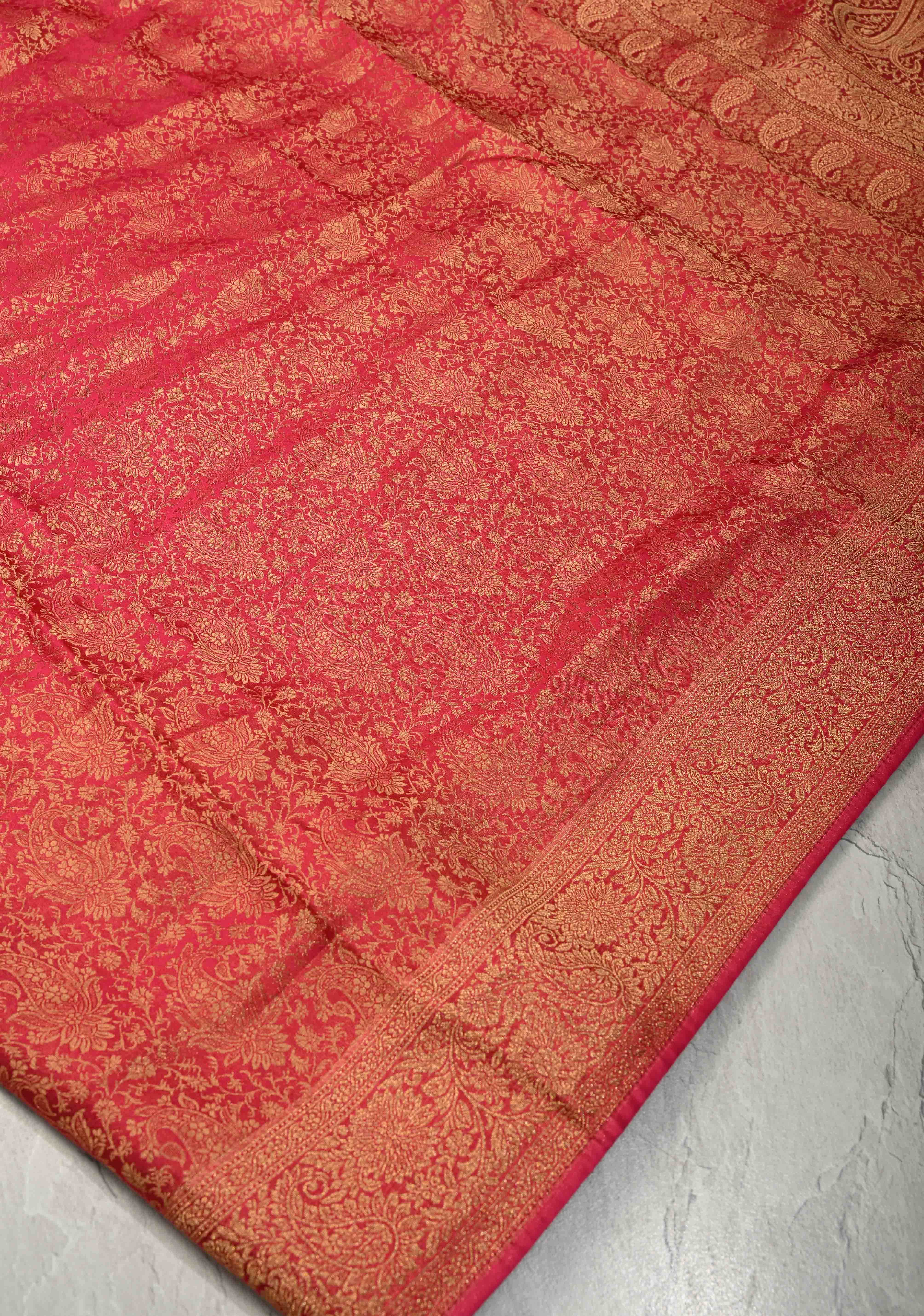 Rani Pink Vegan Viscose Silk Saree with Brocade Jaal and Zari Border | SHOBITAM