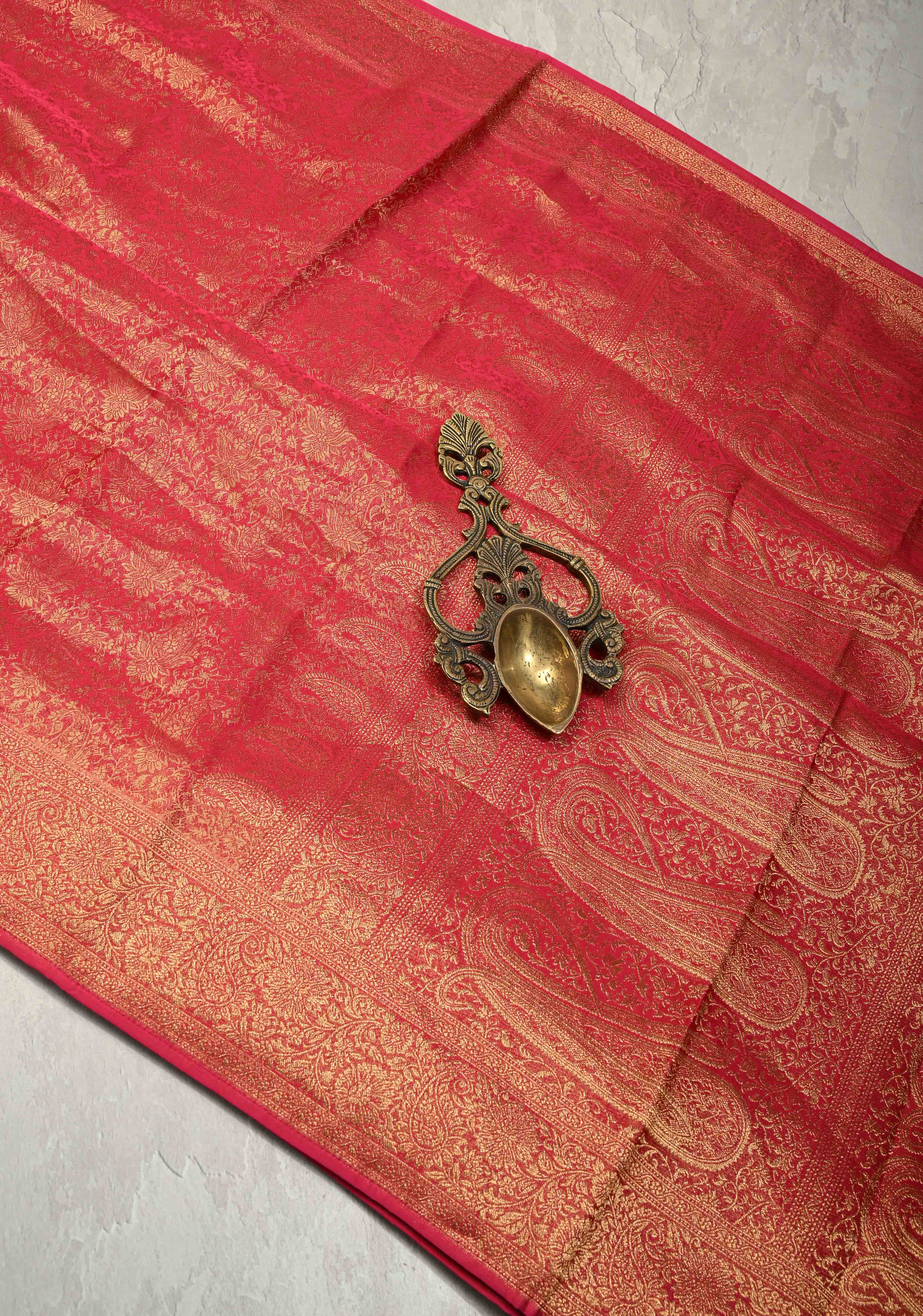 Rani Pink Vegan Viscose Silk Saree with Brocade Jaal and Zari Border | SHOBITAM