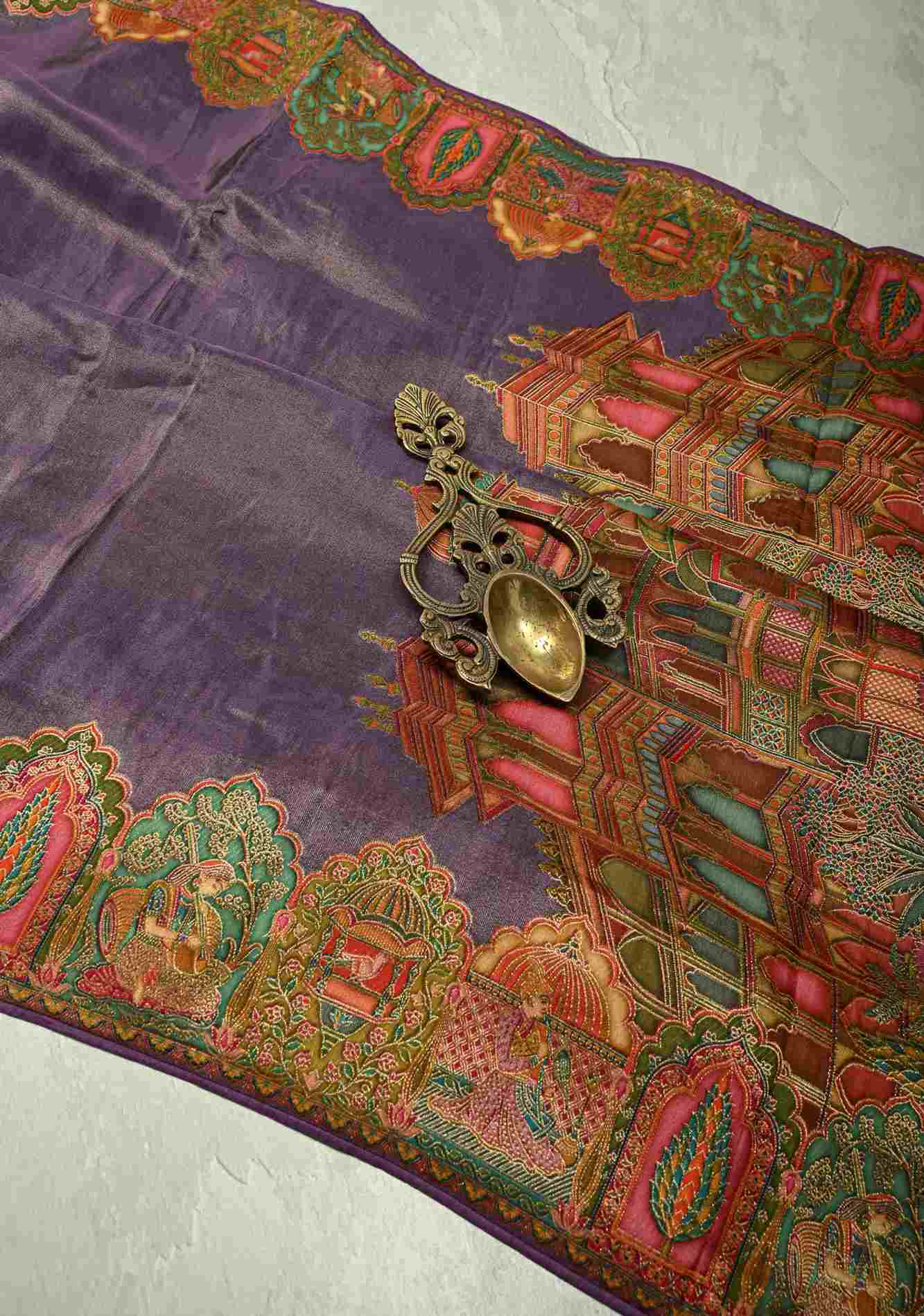 Purple Vegan Silk Tissue with Embroidery Border Ready to Wear Saree