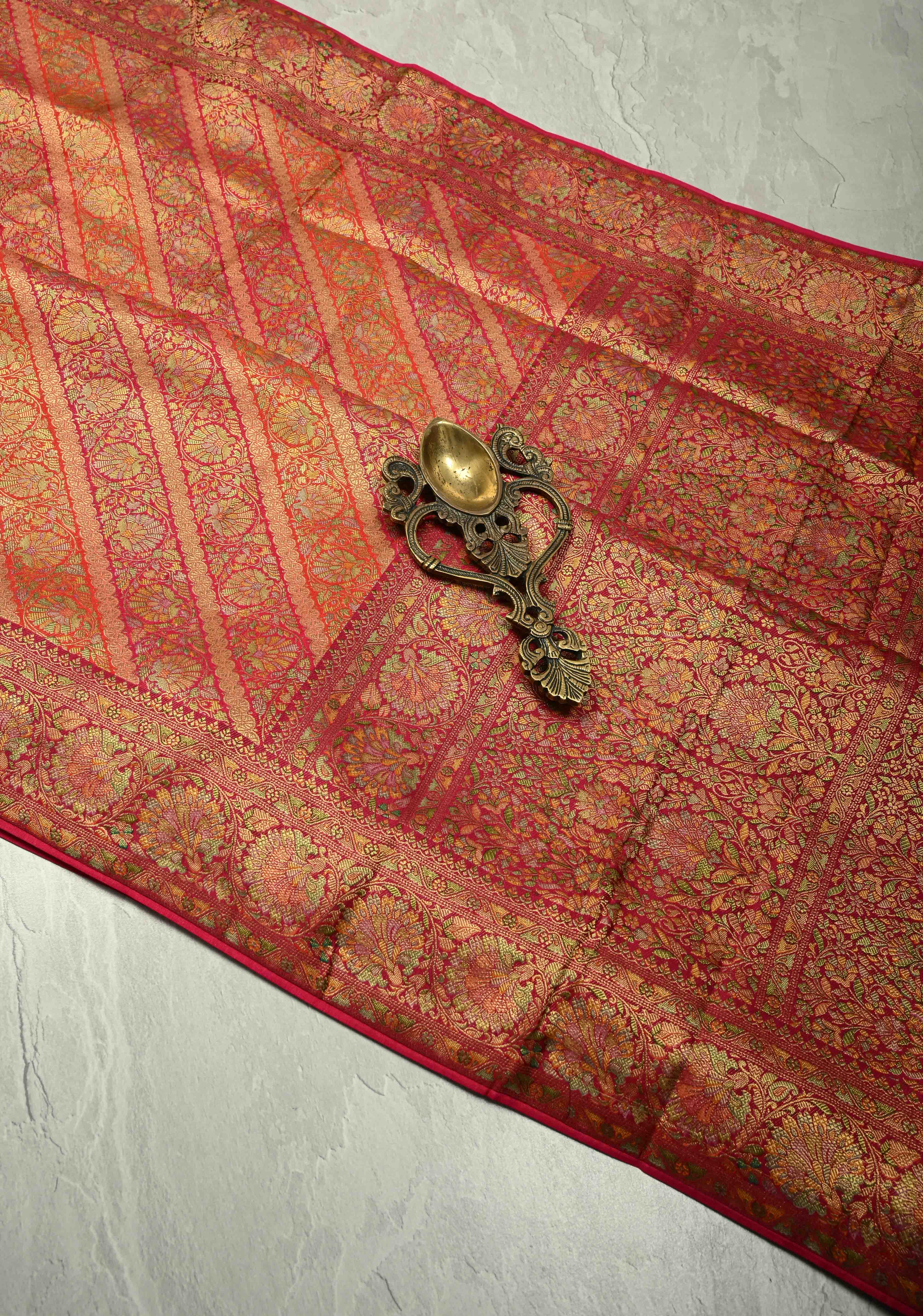 Vegan Silk Saree in Pink-Red with Lehriya Design and Border | Shobitam