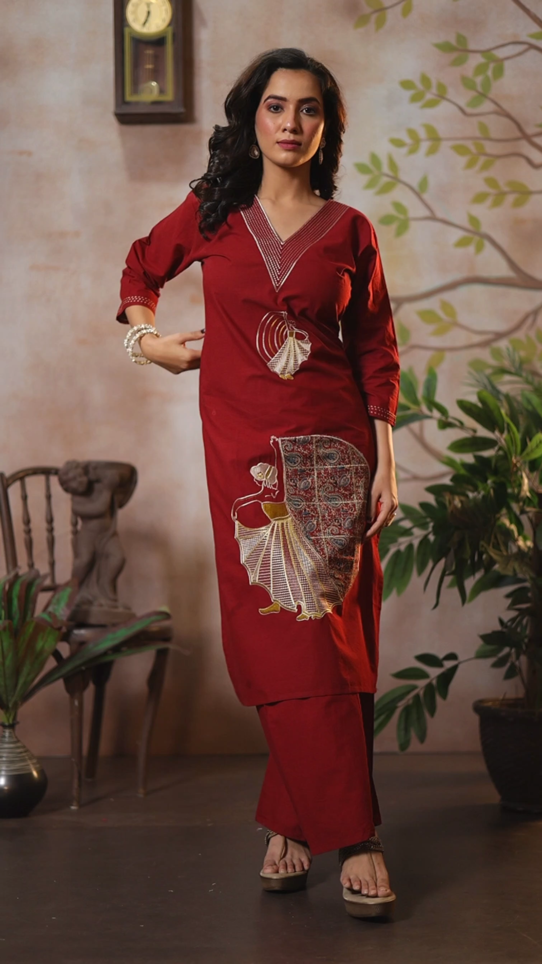 Maroon Cotton Dola Daman Ethnic Coord Set | Made to Order | SHOBITAM