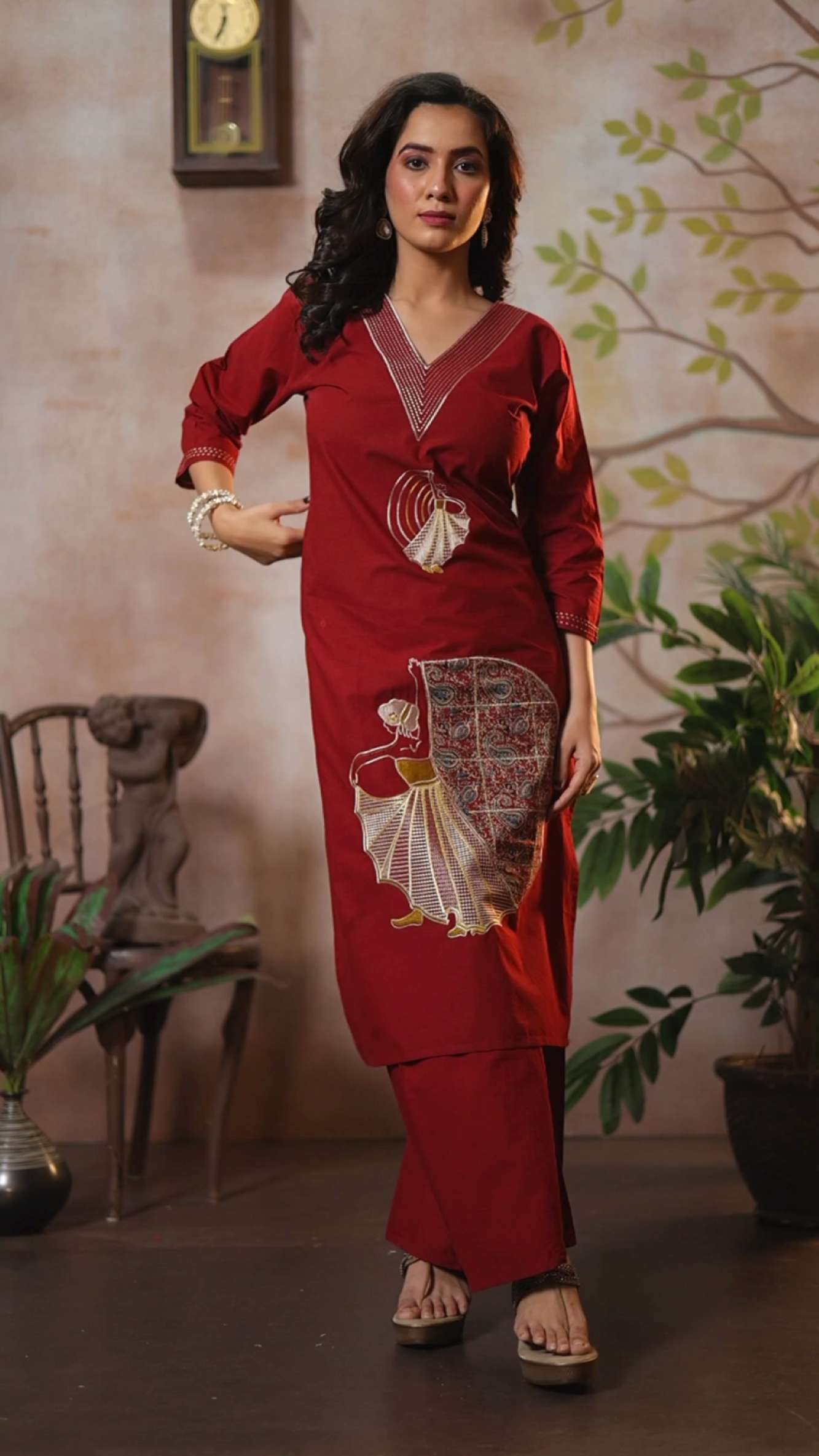Maroon Cotton Dola Daman Ethnic Coord Set | Made to Order