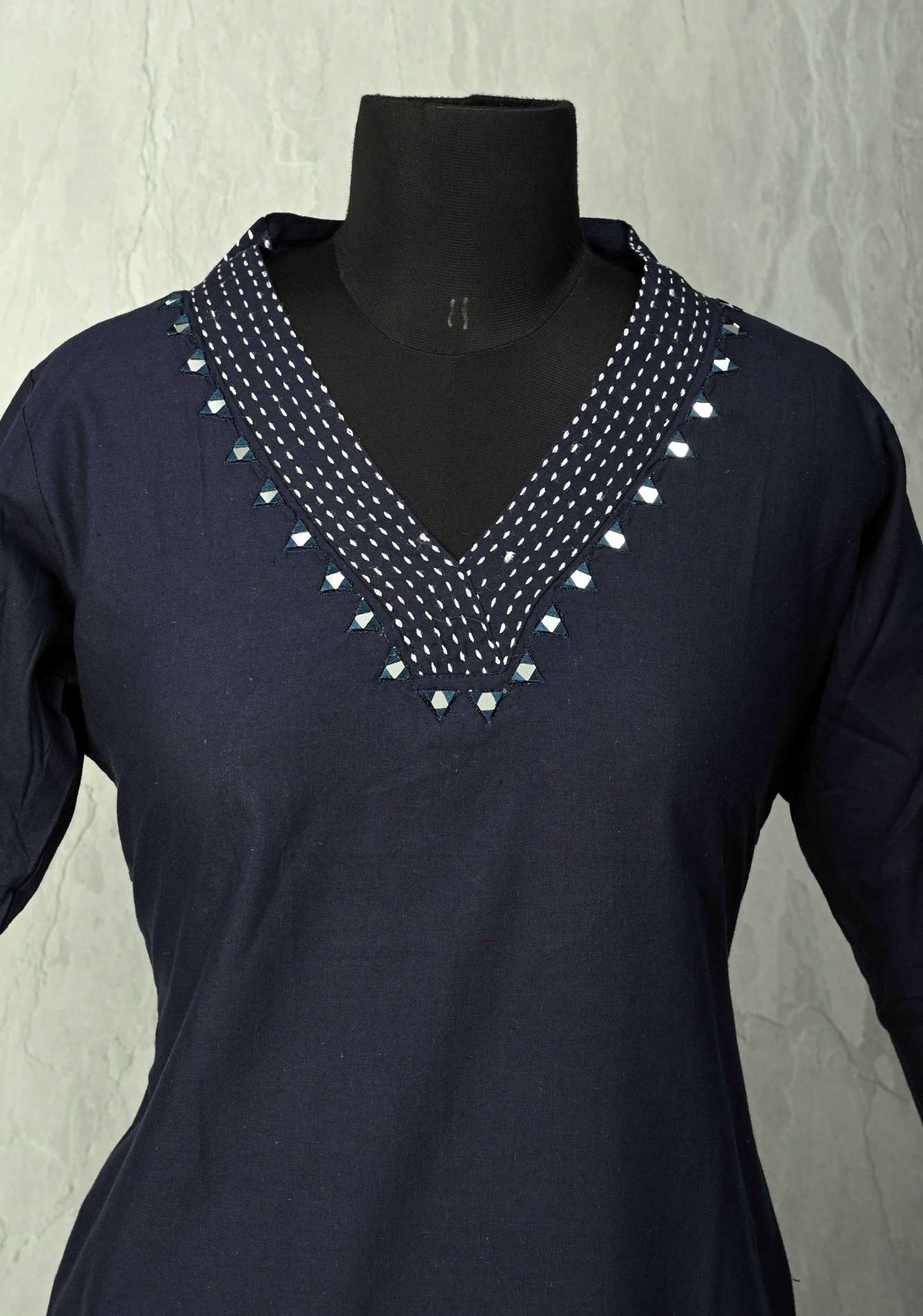 Navy Cotton Applique Floral Kurti 2 piece Set | Made to Order