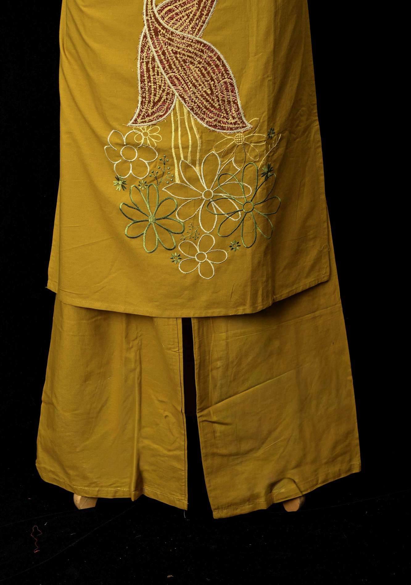 Mustard Yellow Cotton Coord Set with V-neck, 3/4th Sleeve Kurti & Pants | Made to Order