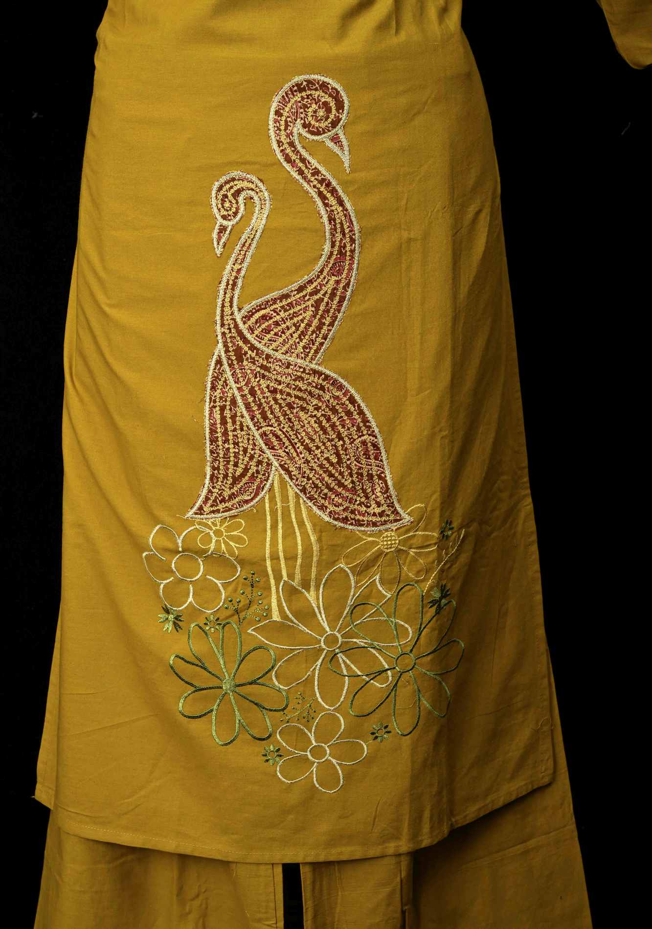 Mustard Yellow Cotton Coord Set with V-neck, 3/4th Sleeve Kurti & Pants | Made to Order